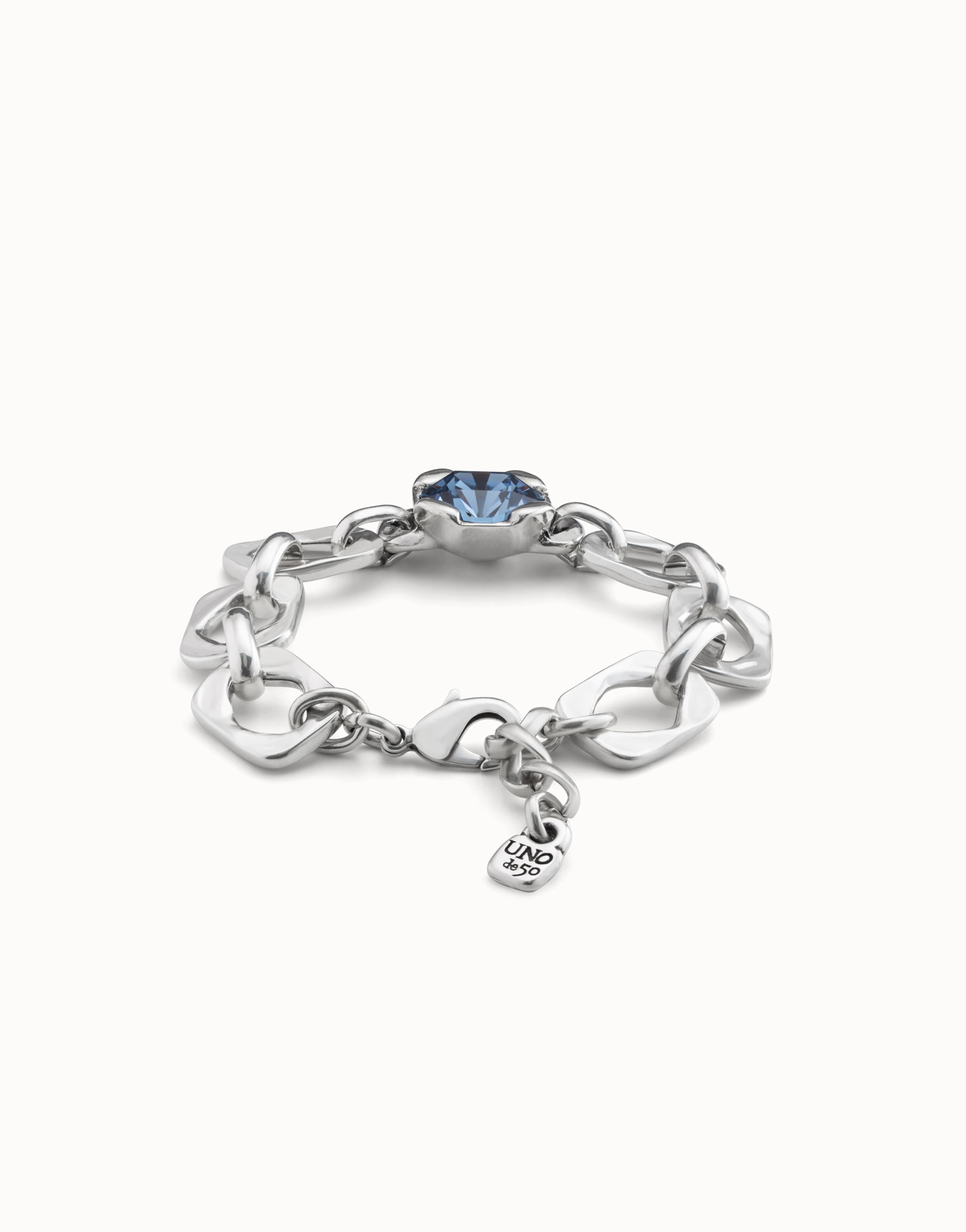 Sterling silver-plated bracelet with links and blue crystal, Silver, large image number null