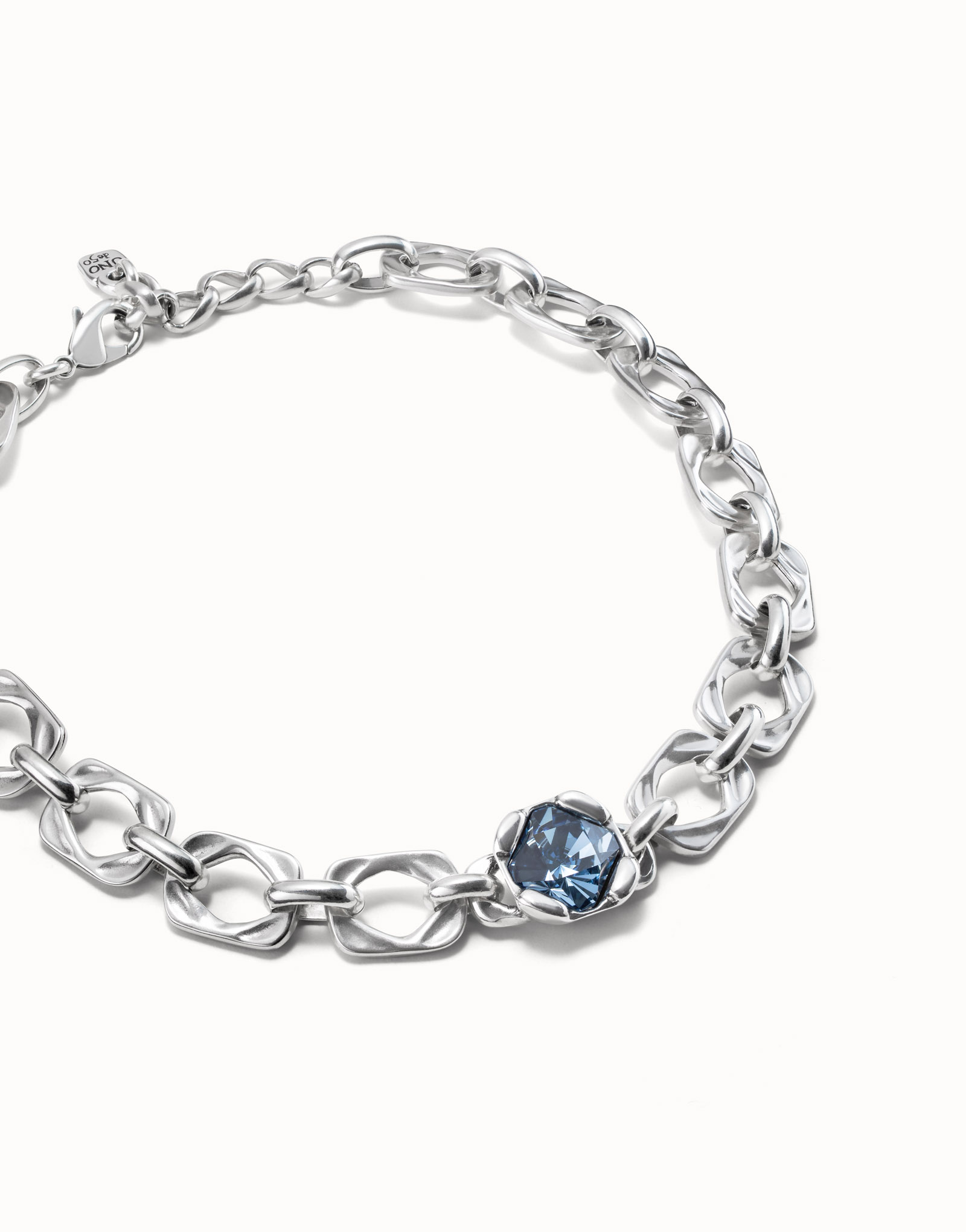 Sterling silver-plated necklace with blue central crystal, Silver, large image number null