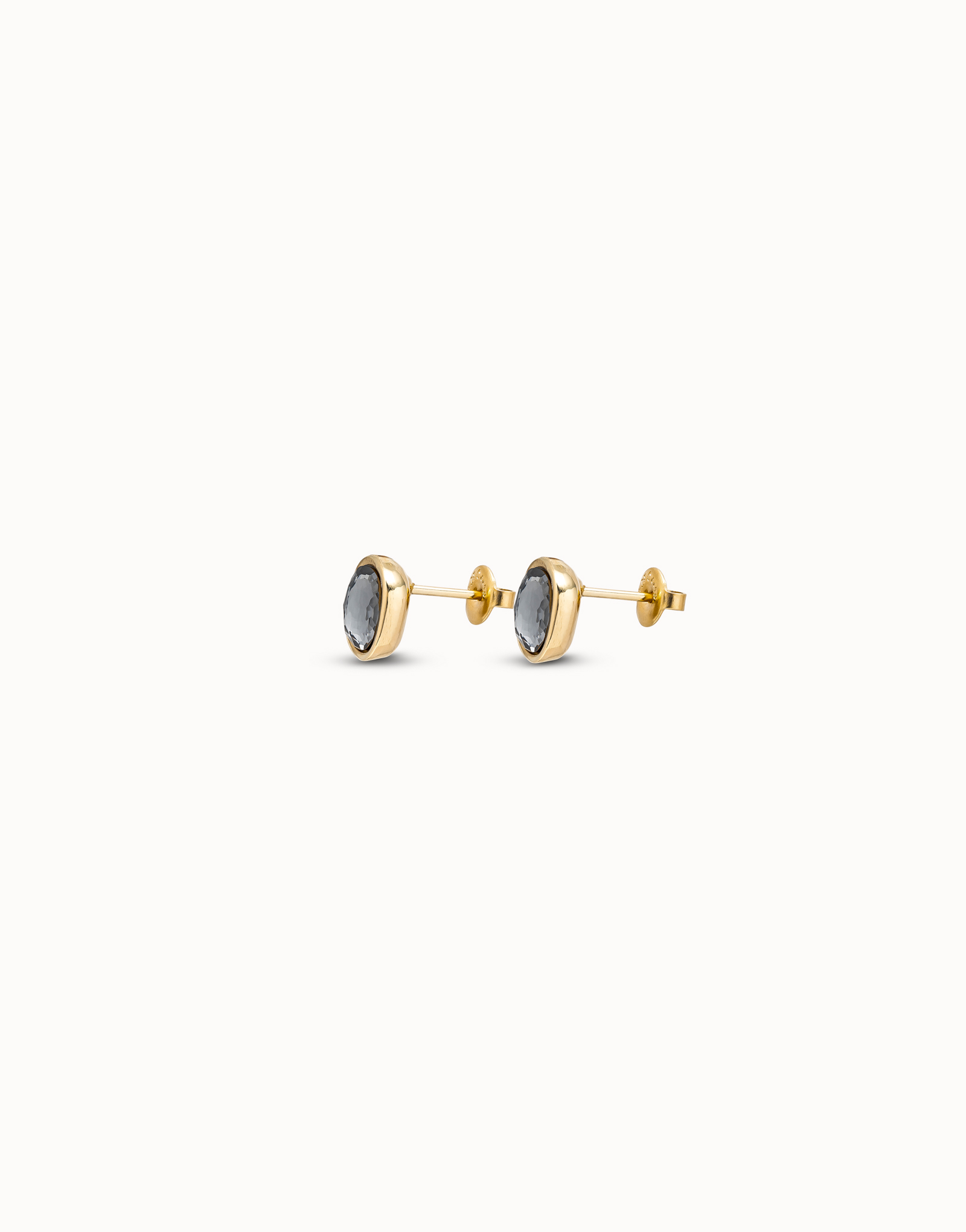 18K gold-plated earrings with case and gray crystal, Golden, large image number null