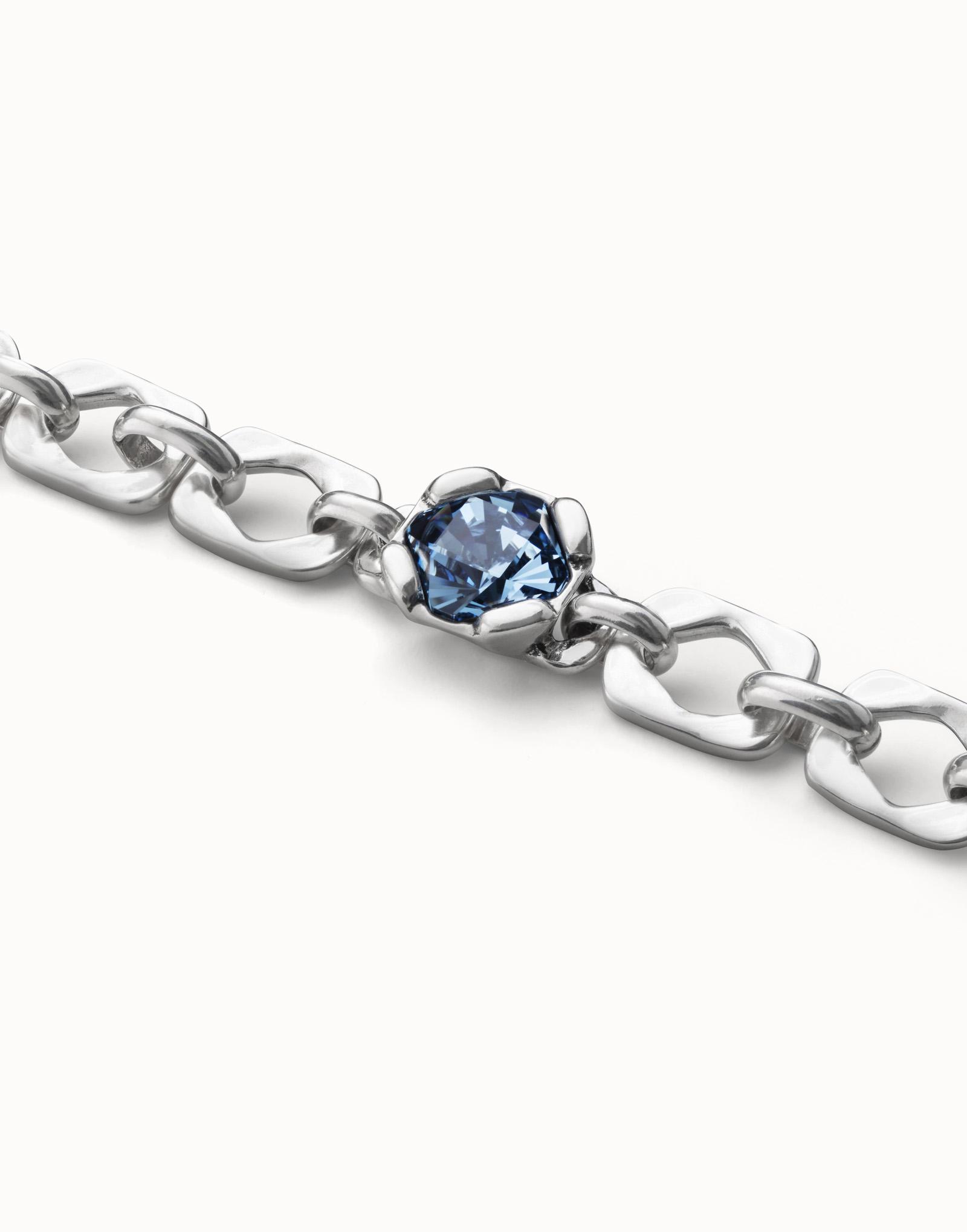 Sterling silver-plated bracelet with links and blue crystal, Silver, large image number null