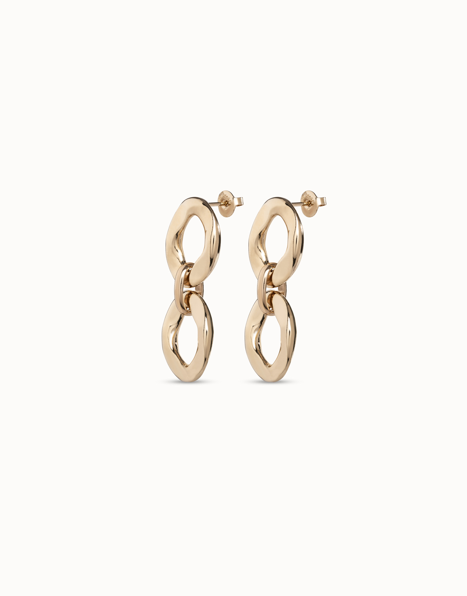 18K gold-plated earrings with 2 links linked by a ring, Golden, large image number null