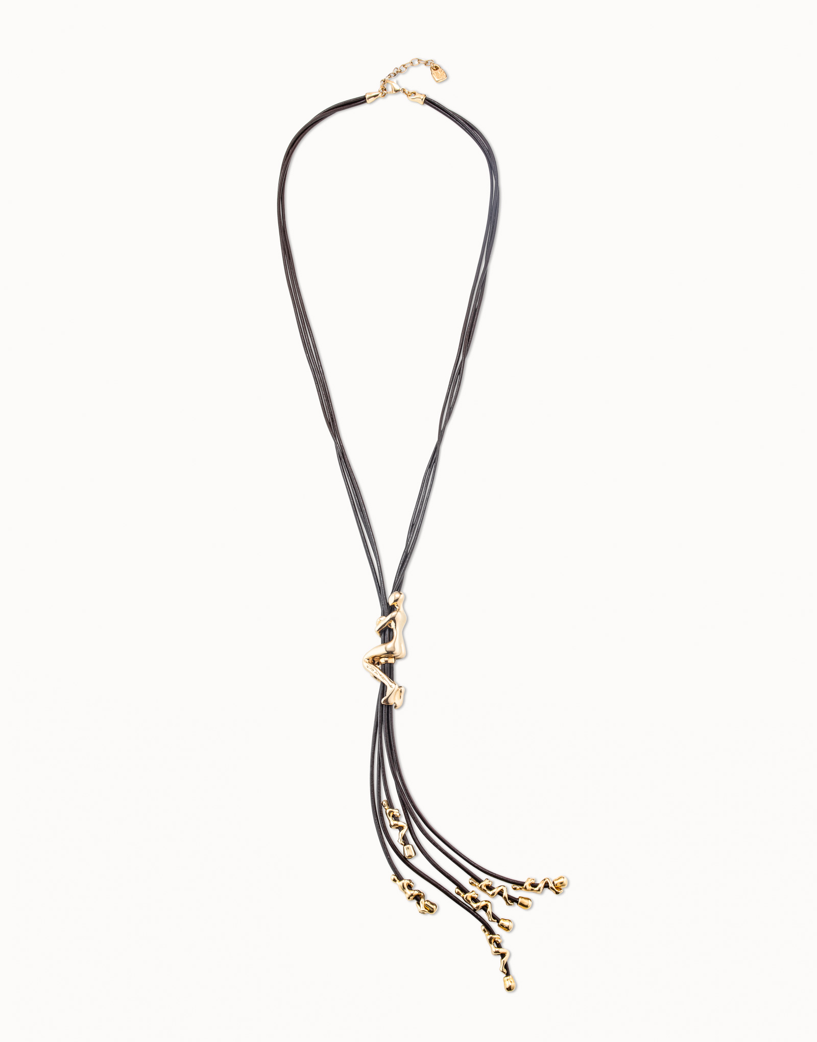 18K gold-plated leather cord long necklace, Golden, large image number null