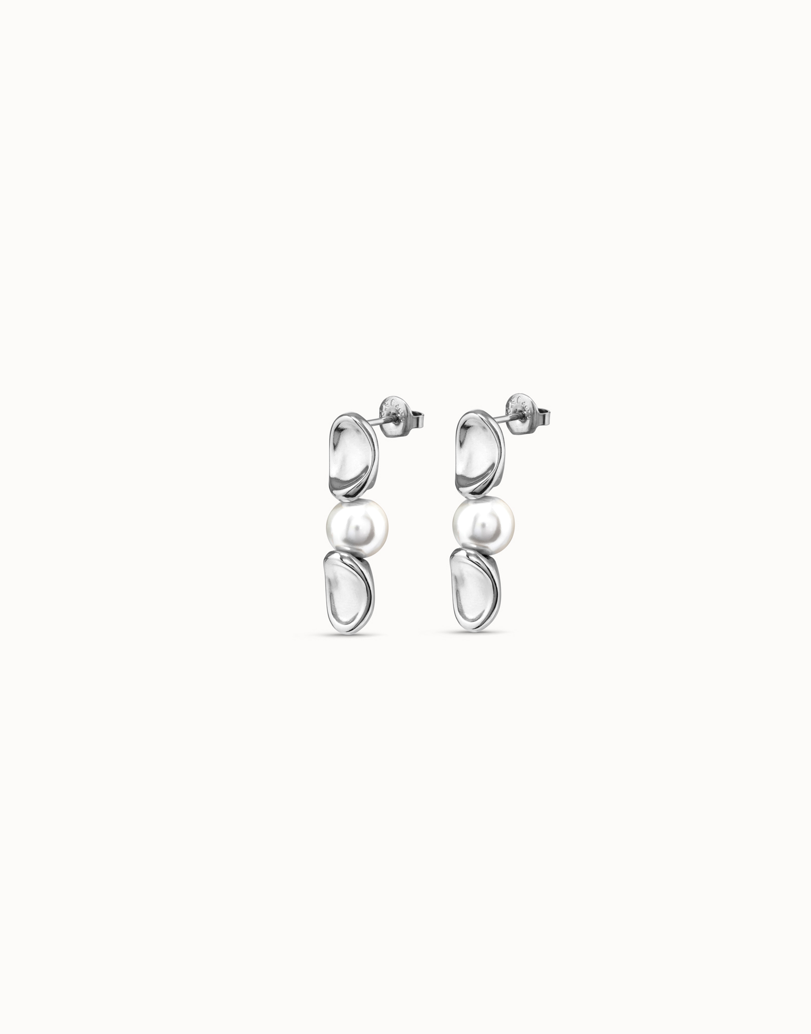 Sterling silver-plated earrings with oval link and central pearl, Silver, large image number null