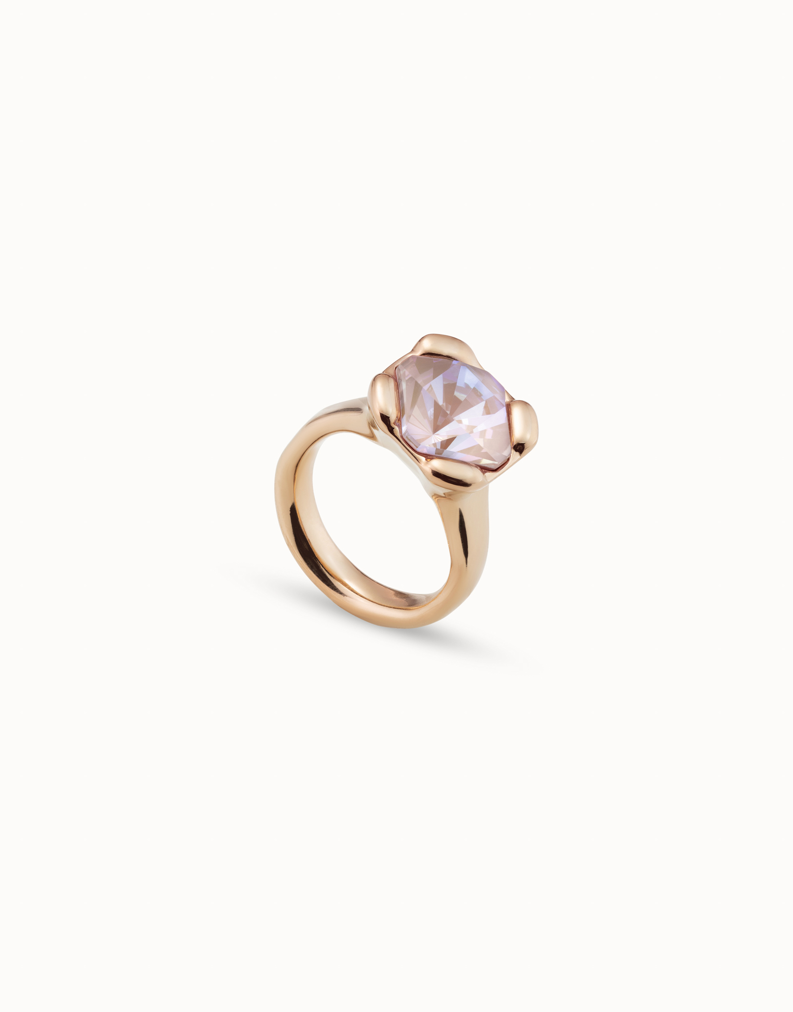 18K gold-plated ring with pink crystal, Golden, large image number null