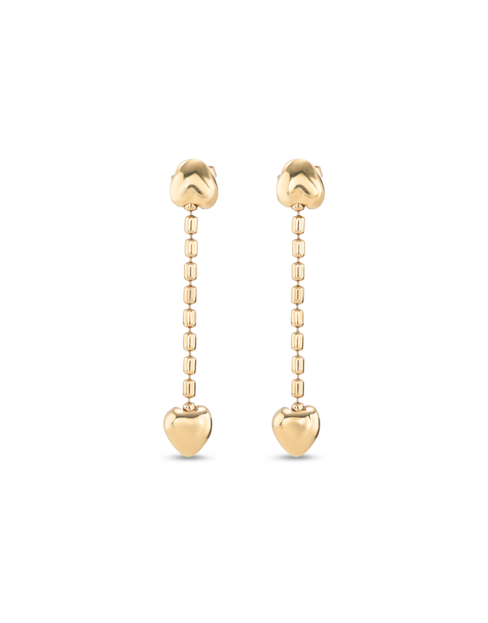 18K gold-plated earrings with dangling chain and small hearts, Golden, large image number null