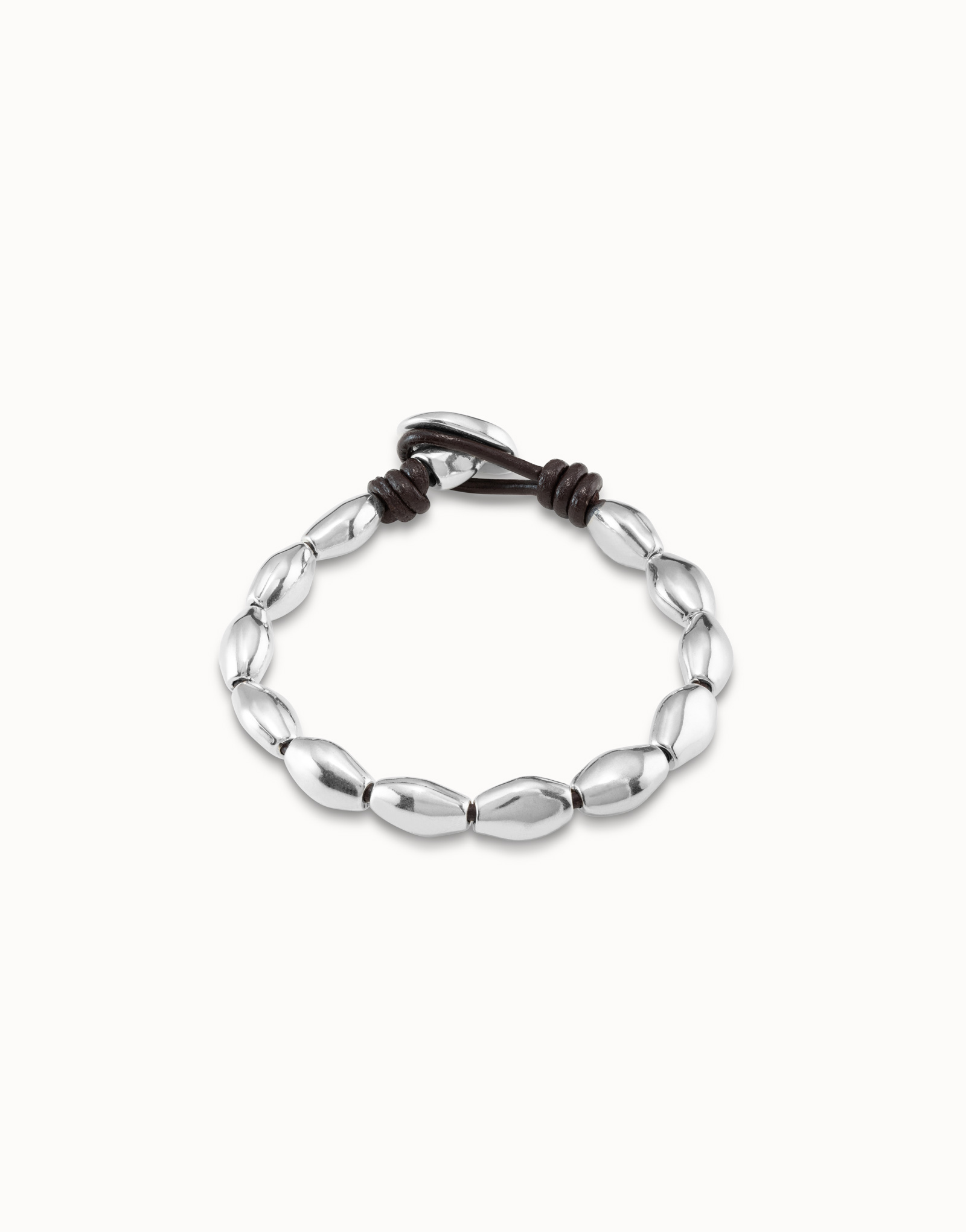 Sterling silver-plated and leather bracelet with oval accessory, Silver, large image number null