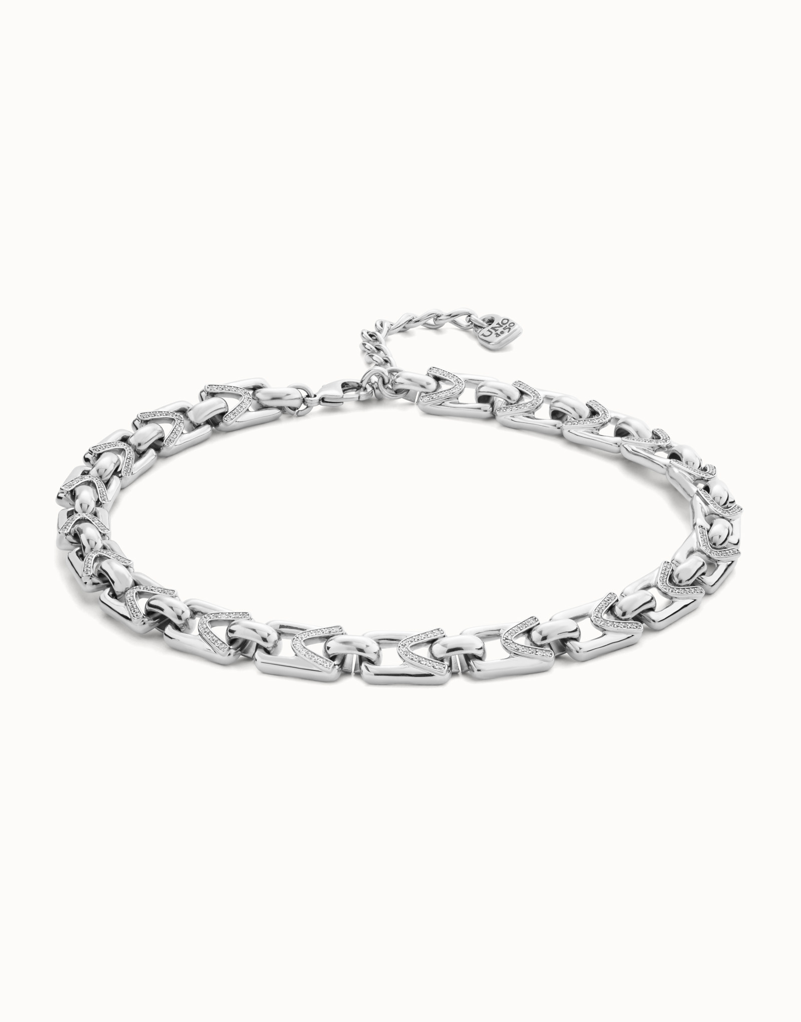 Sterling silver-plated necklace with rectangular links, Silver, large image number null