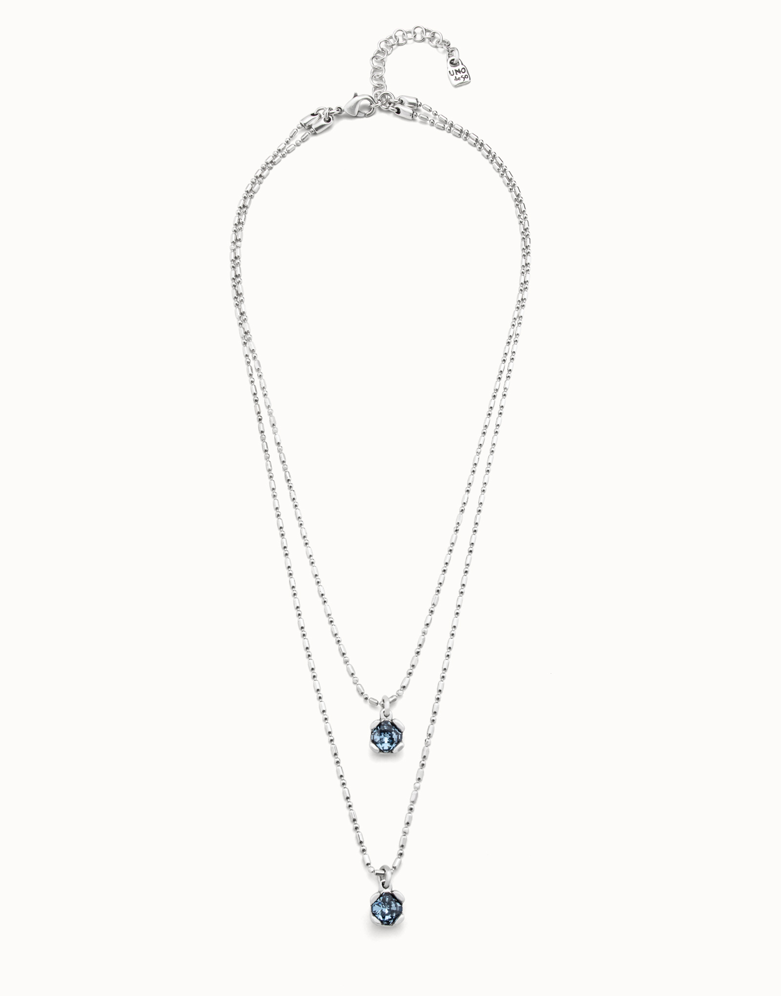 Sterling silver-plated blue necklace with blue crystals double chain, Silver, large image number null
