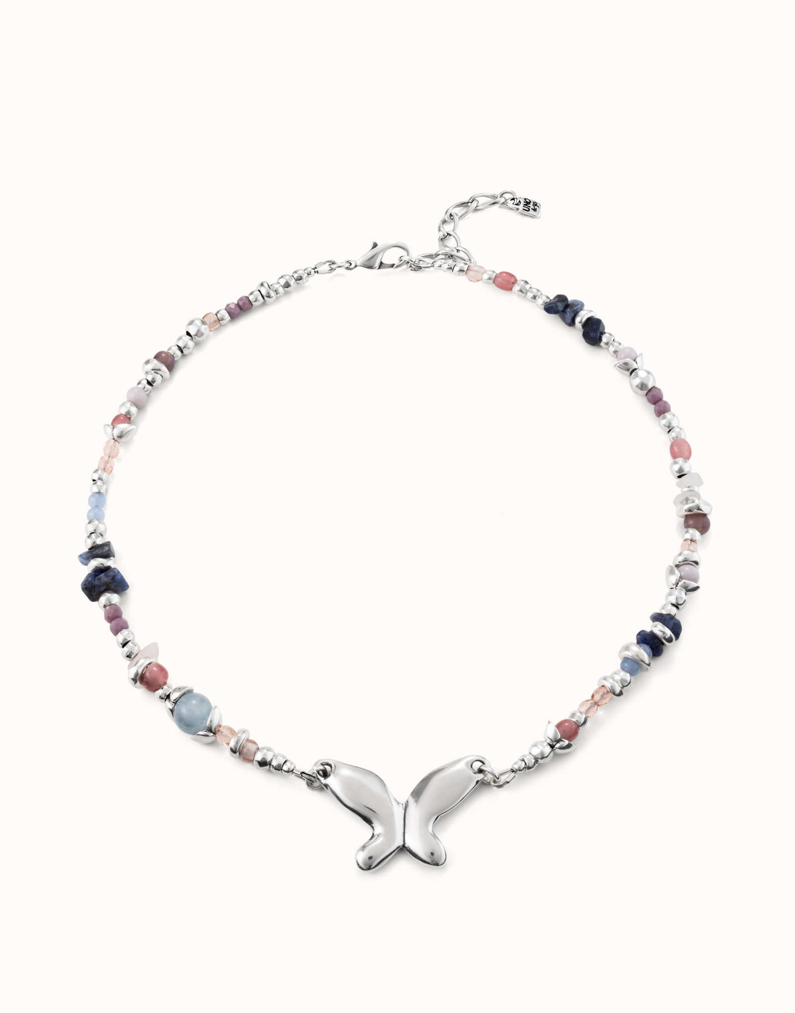 Sterling silver-plated necklace with multicolor handmade crystals, Silver, large image number null