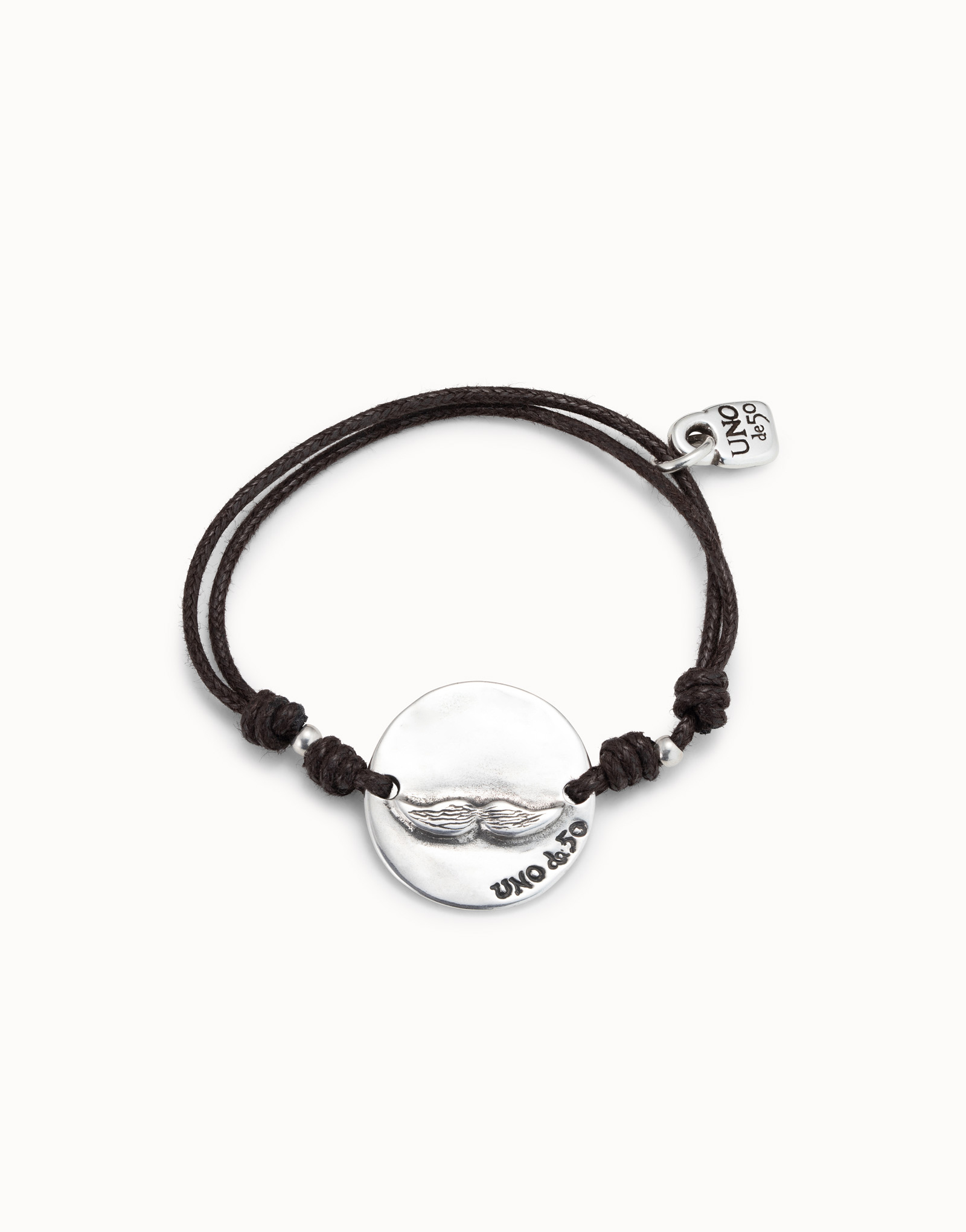 Brown leather bracelet  with sterling silver-plated chain, , large image number null