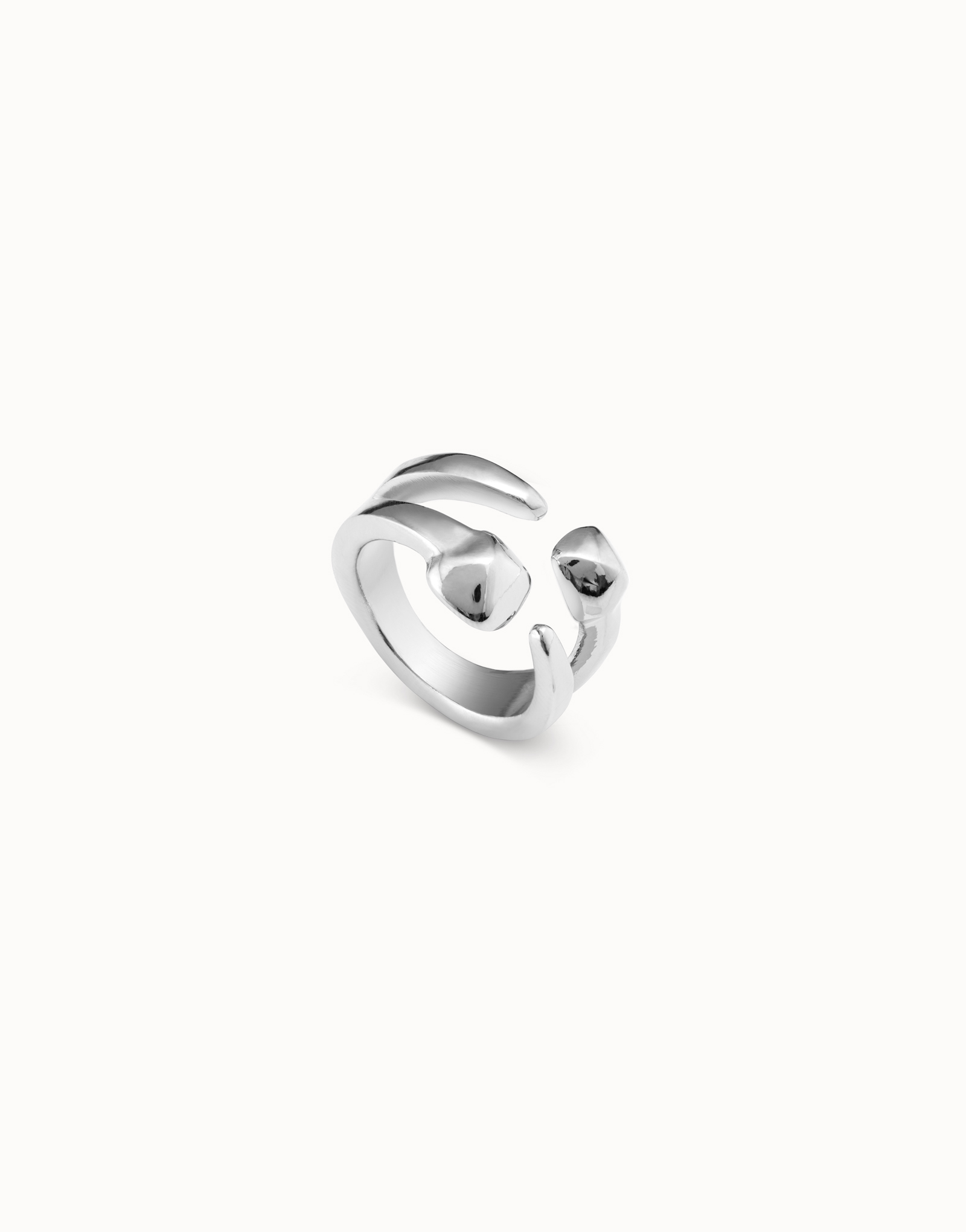 Silver-plated open ring with 2 nail heads, Silver, large image number null