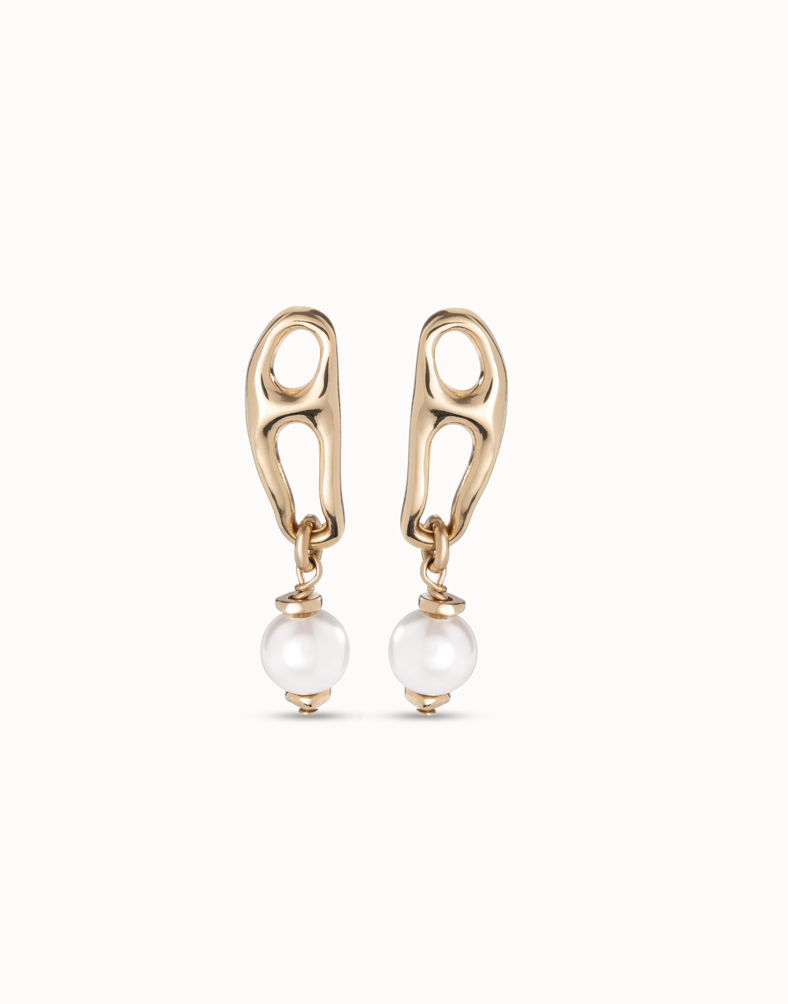 18K gold-plated earrings with link and pearl, Golden, large image number null