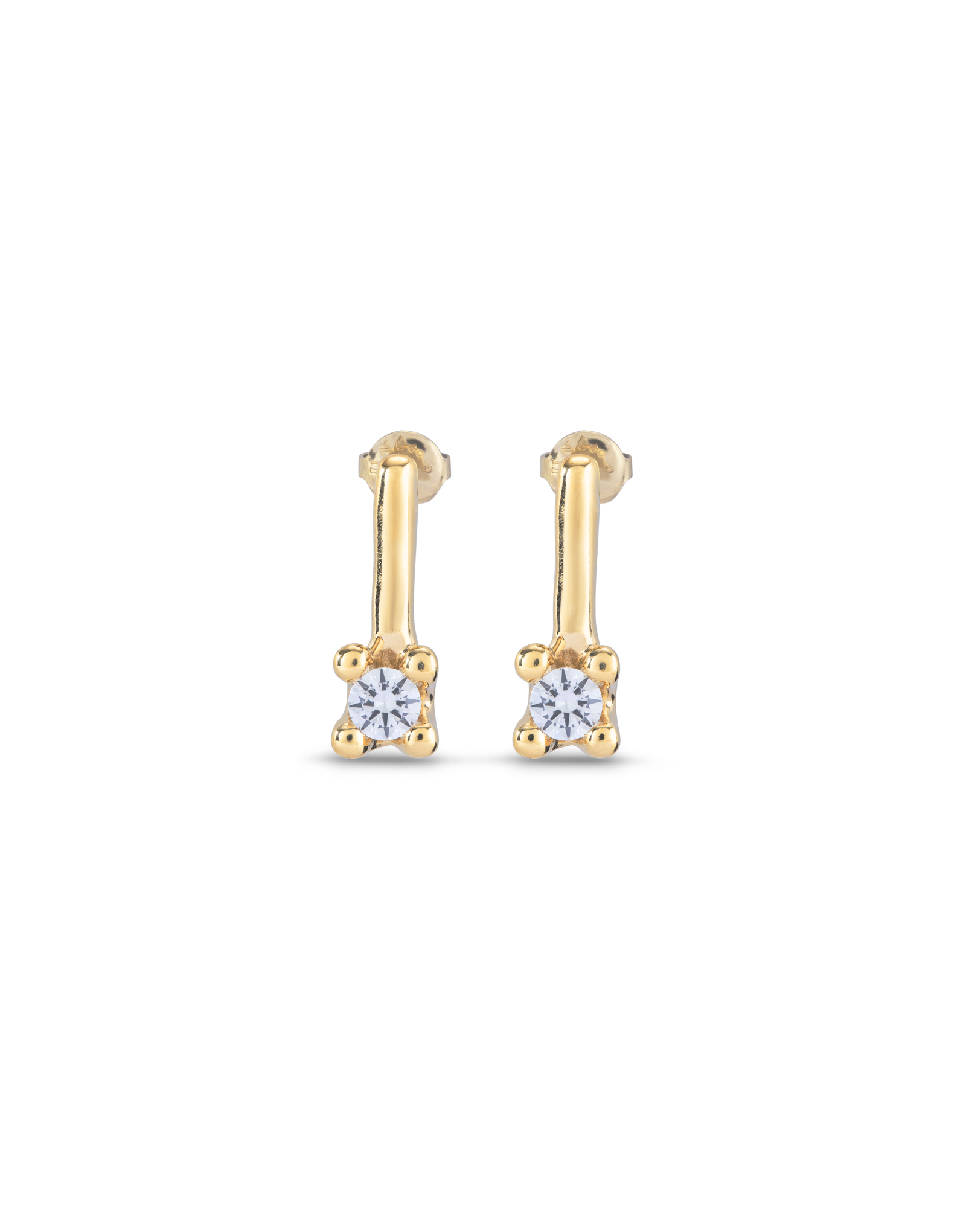18K gold-plated medium sized earrings with blue cubic zirconia, Golden, large image number null