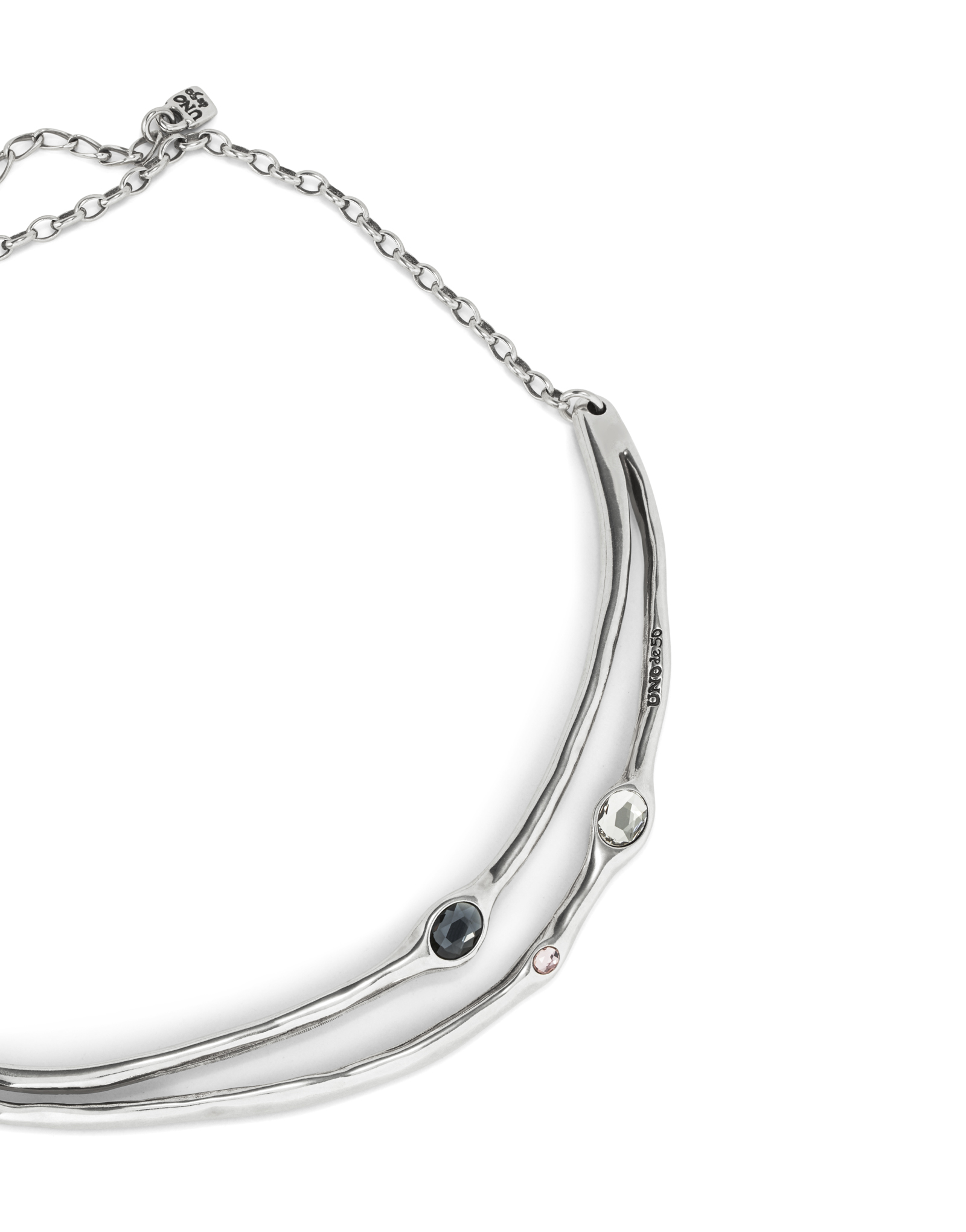 Sterling silver-plated rigid necklace with black crystals, Silver, large image number null