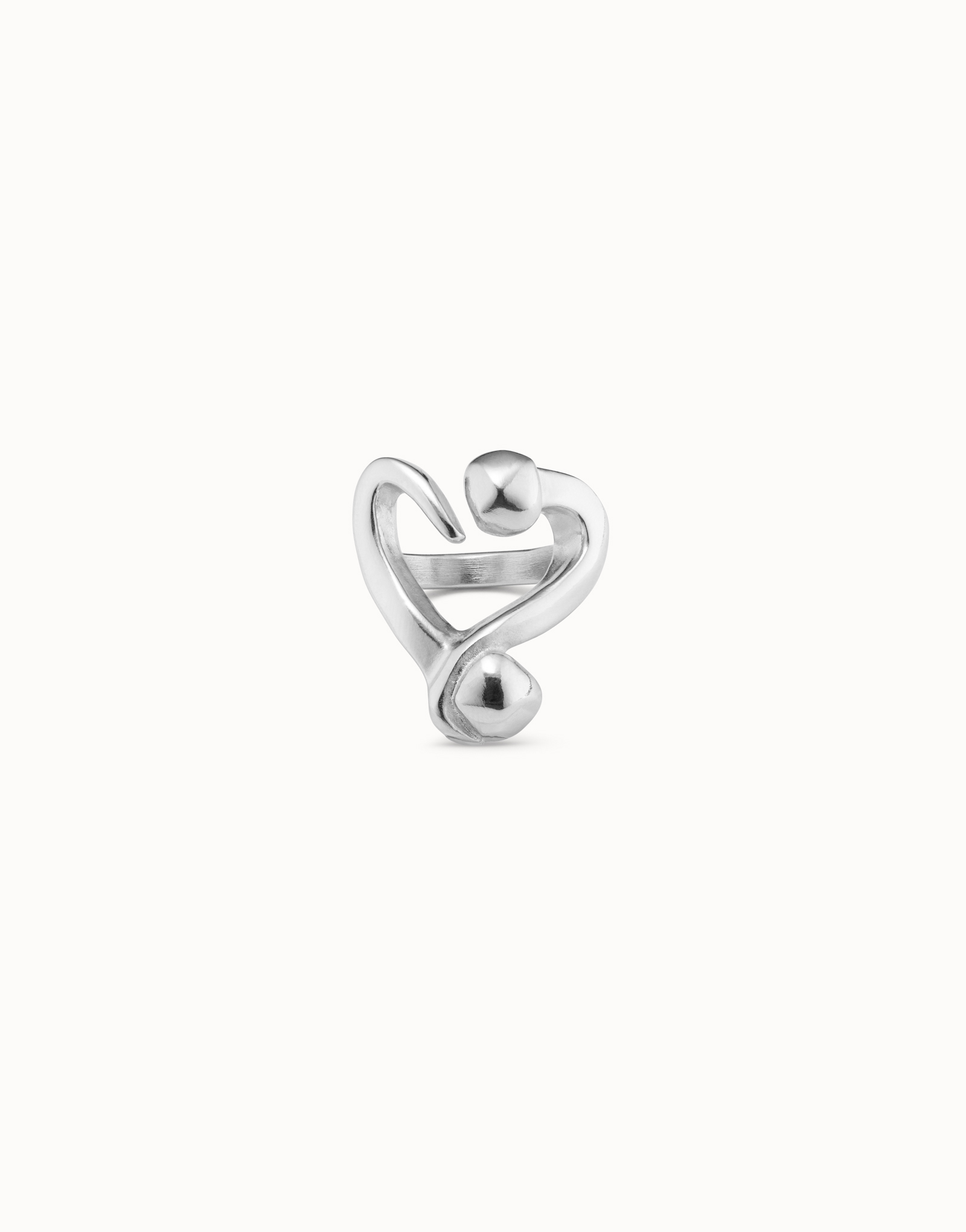 Silver-plated open ring with a nailed heart design, Silver, large image number null