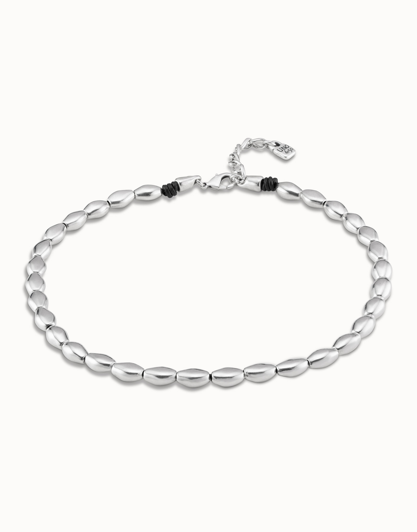 Sterling silver-plated oval beads necklace., Silver, large image number null
