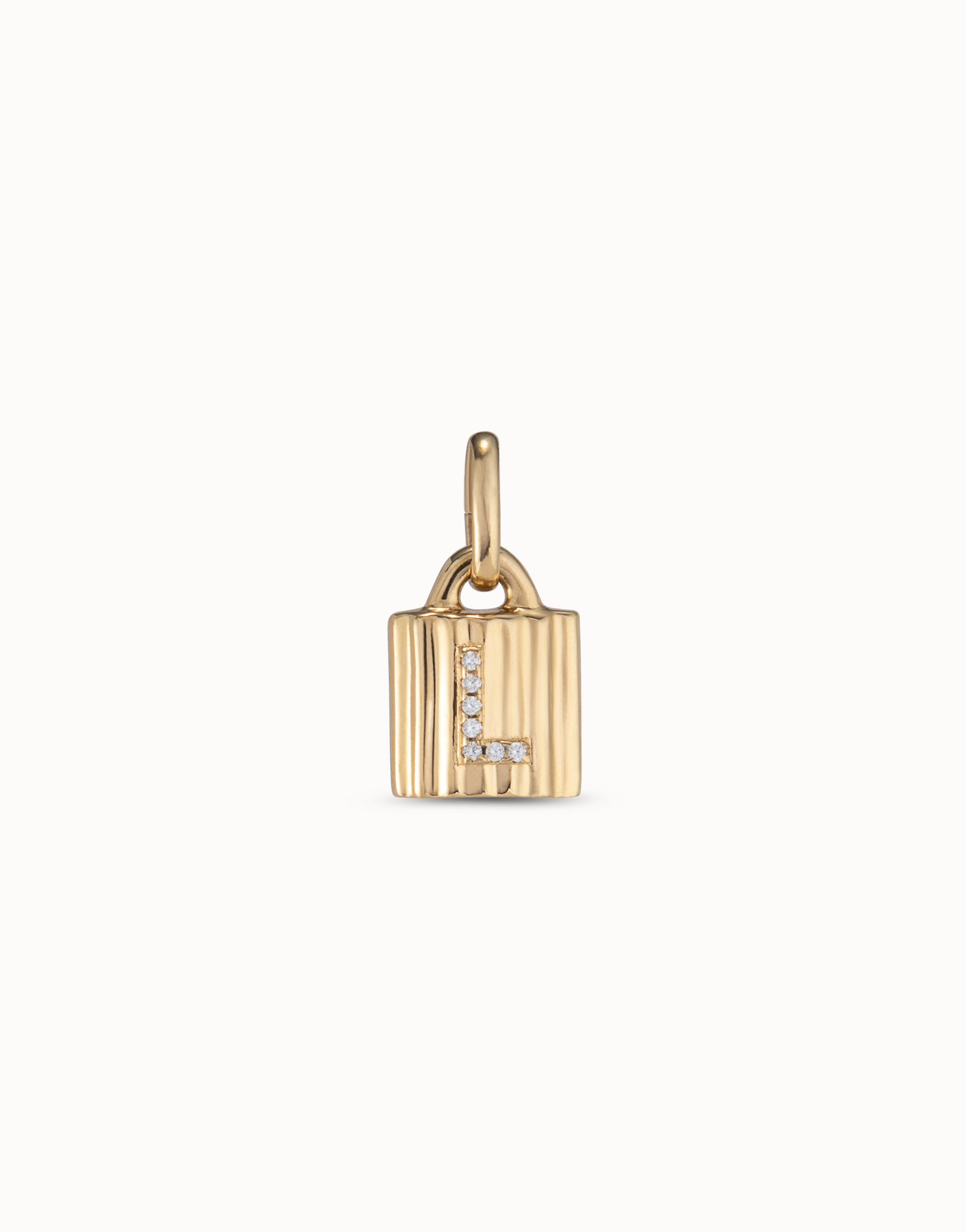 18K gold-plated padlock charm with topaz letter L, Golden, large image number null