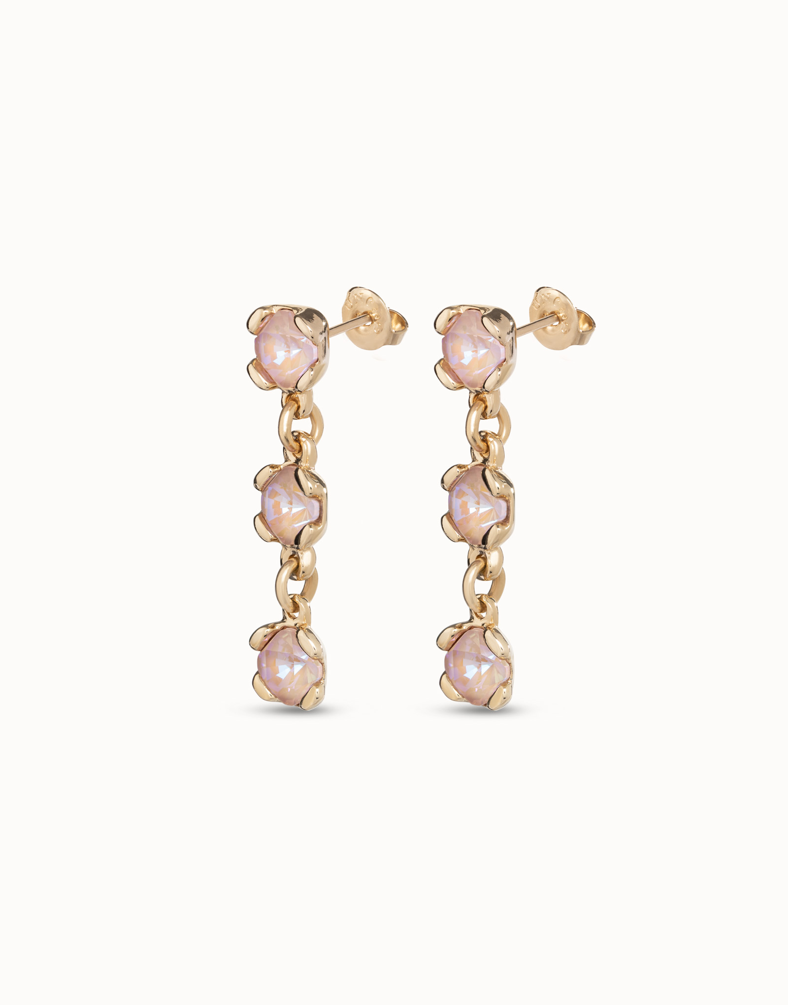 18K gold-plated earrings with pink crystals, Golden, large image number null