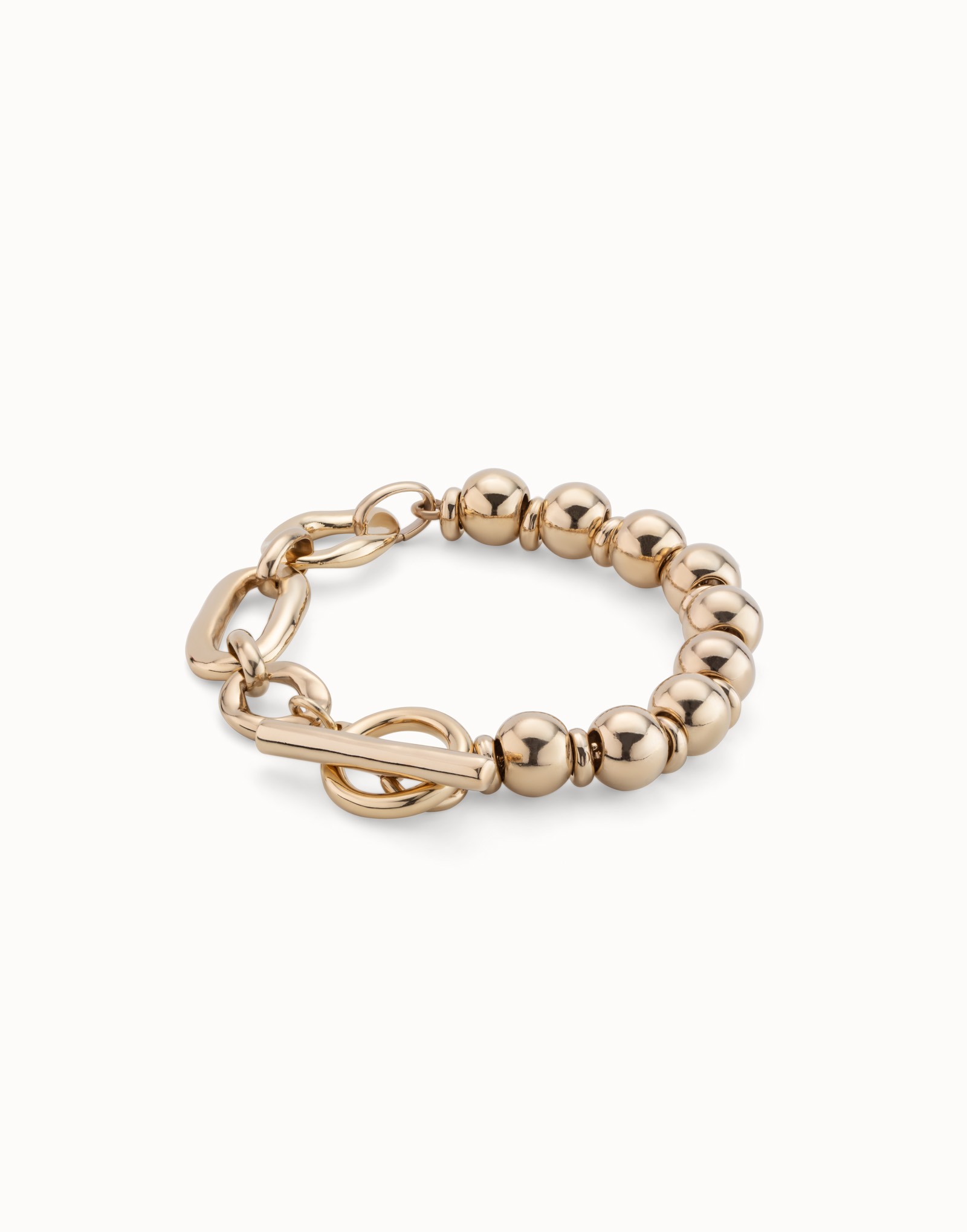 18K gold-plated bracelet with different link types, Golden, large image number null
