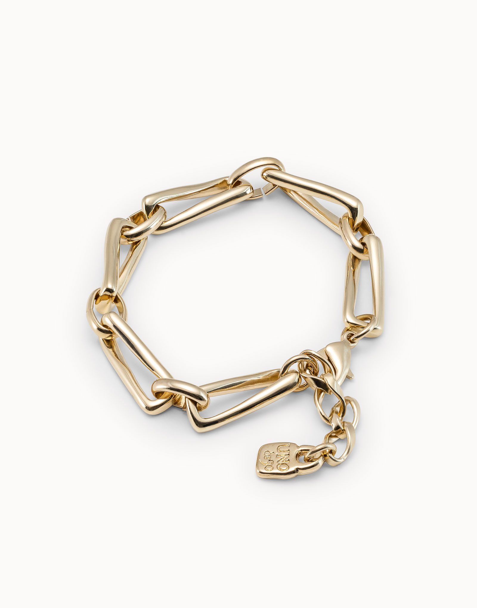 18K gold-plated bracelet with small square links, Golden, large image number null