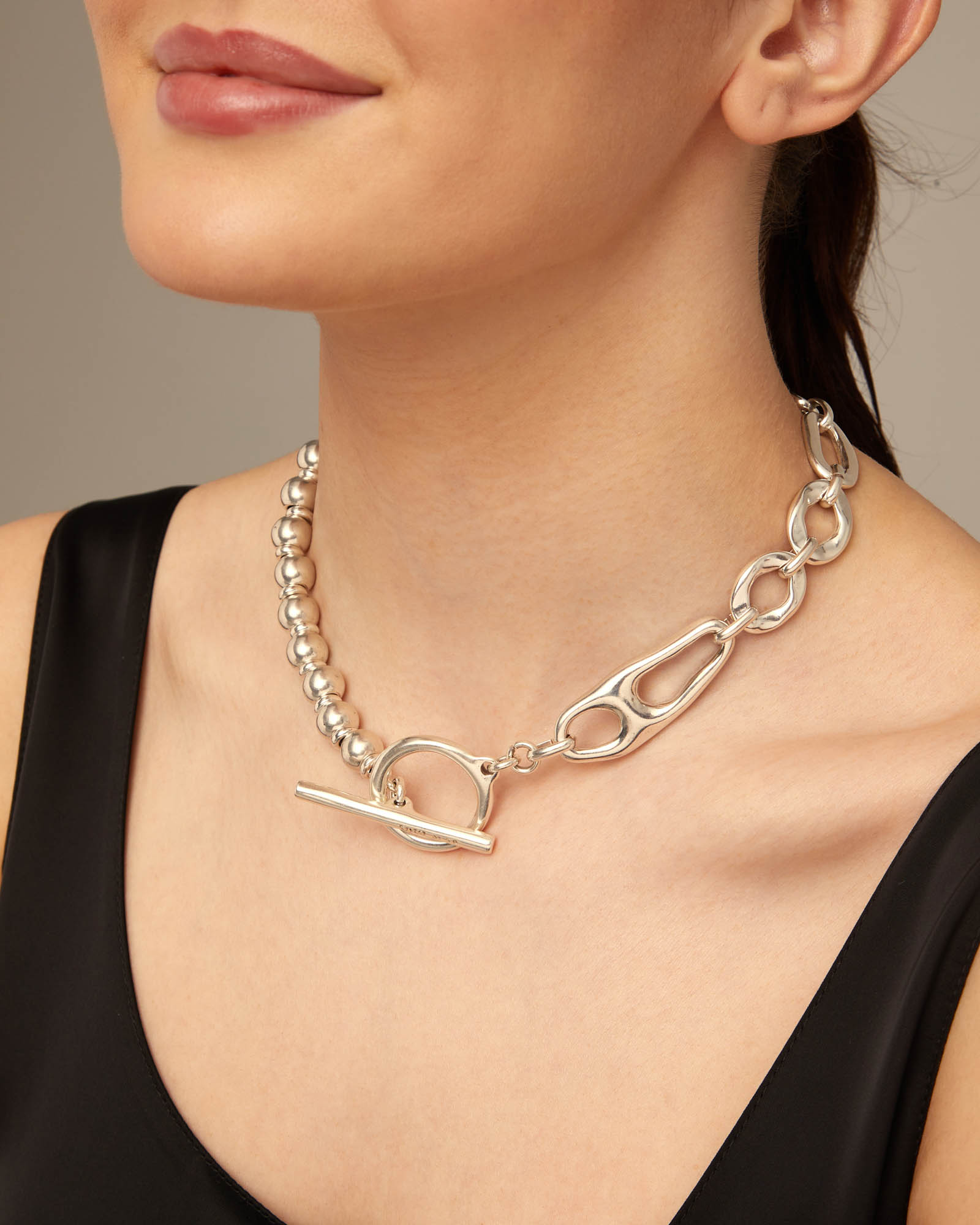 Sterling silver-plated necklace with links, Silver, large image number null