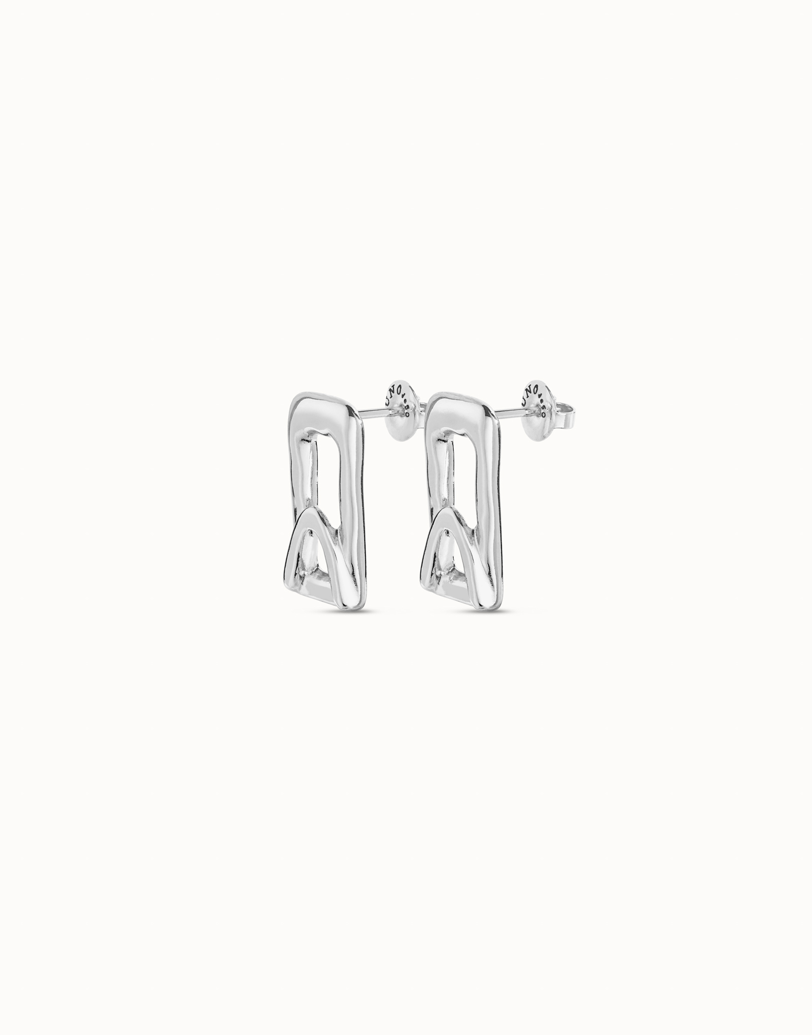 Sterling silver-plated small elongated link shaped earrings, Silver, large image number null