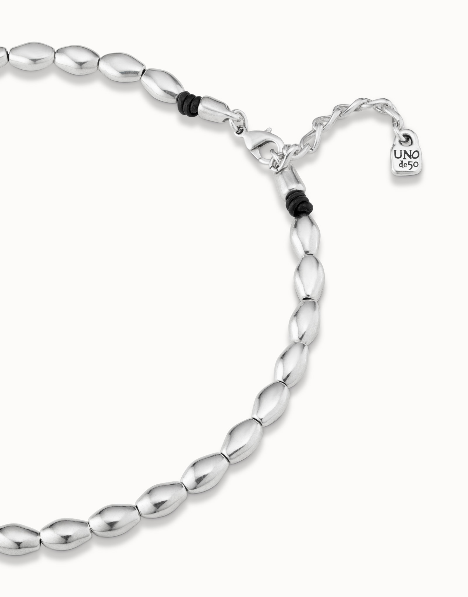 Sterling silver-plated oval beads necklace., Silver, large image number null