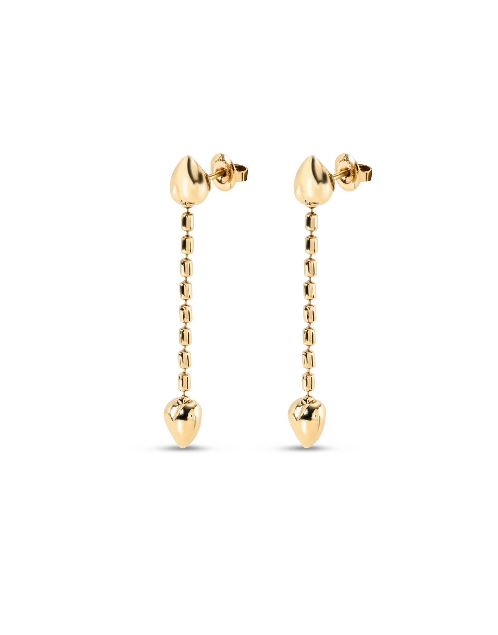 18K gold-plated earrings with dangling chain and small hearts, Golden, large image number null