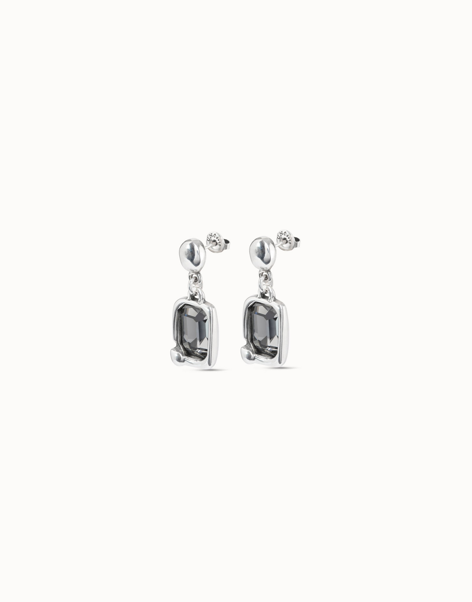 Sterling silver-plated earrings with rectangular case and gray-green crystal, Silver, large image number null