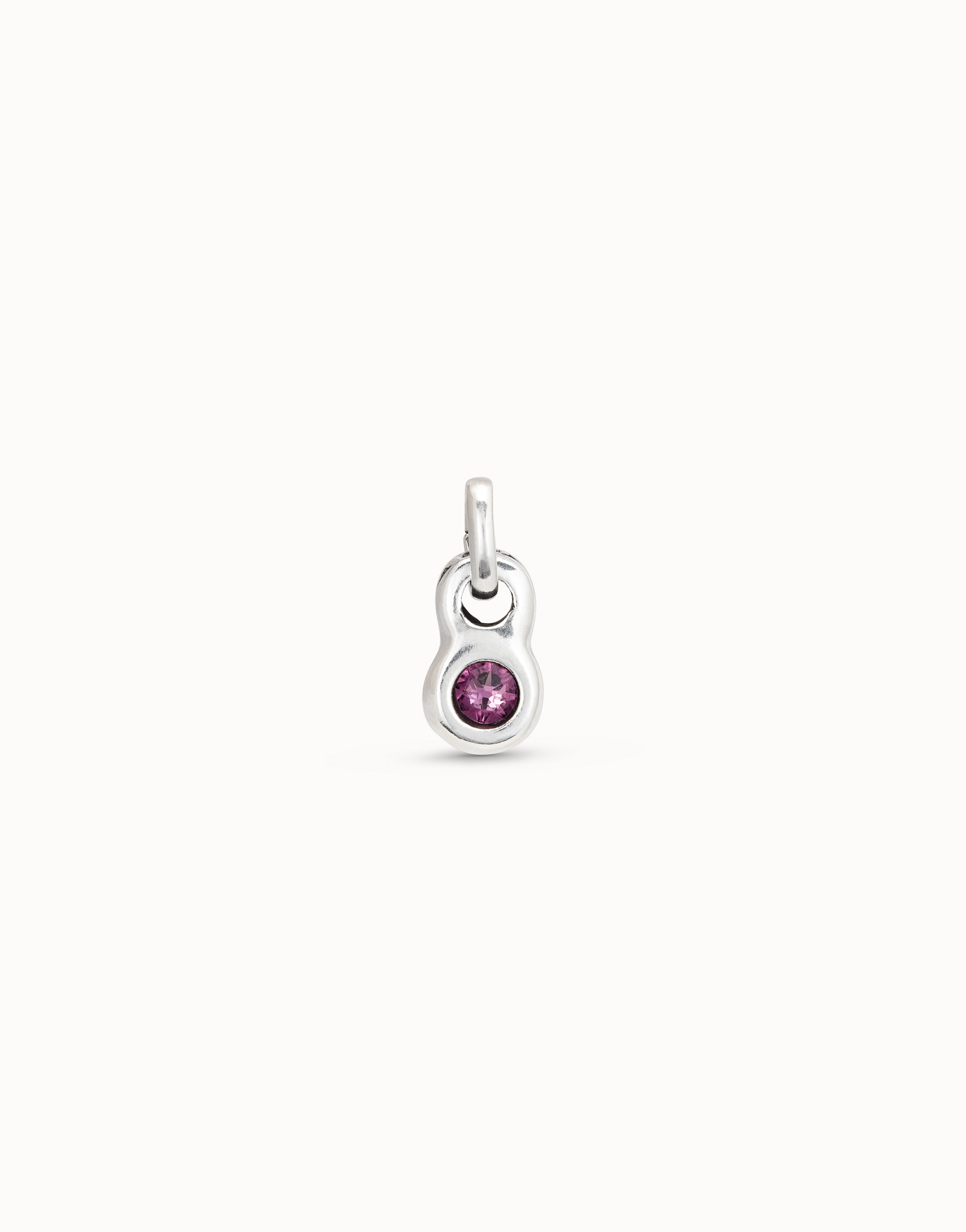 Sterling silver-plated round shaped charm with a pink crystal, Silver, large image number null