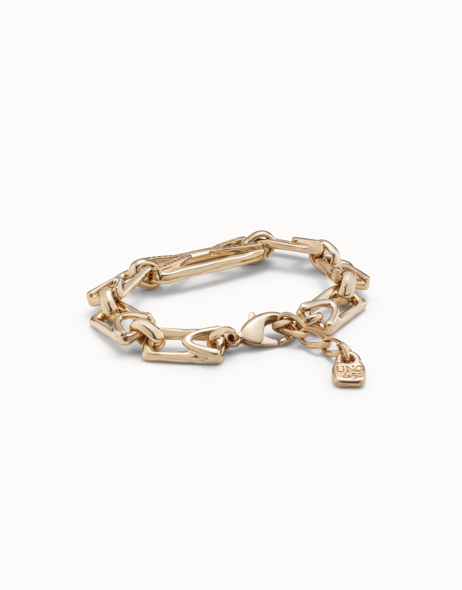 18K gold-plated bracelet with medium sized central link with topaz and small links, Golden, large image number null