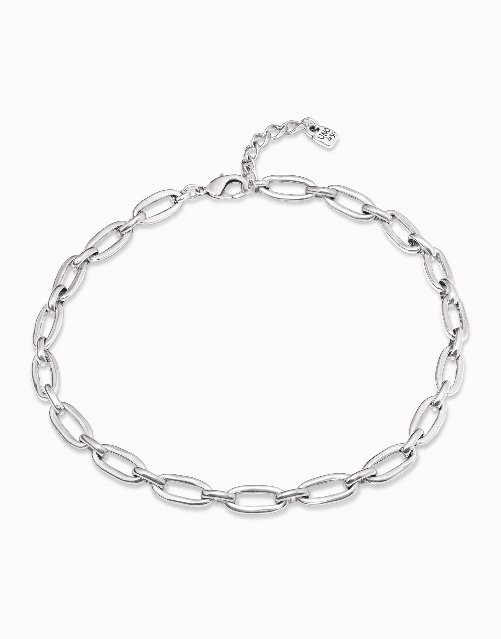 Sterling silver-plated short necklace with medium sized oval links, Silver, large image number null