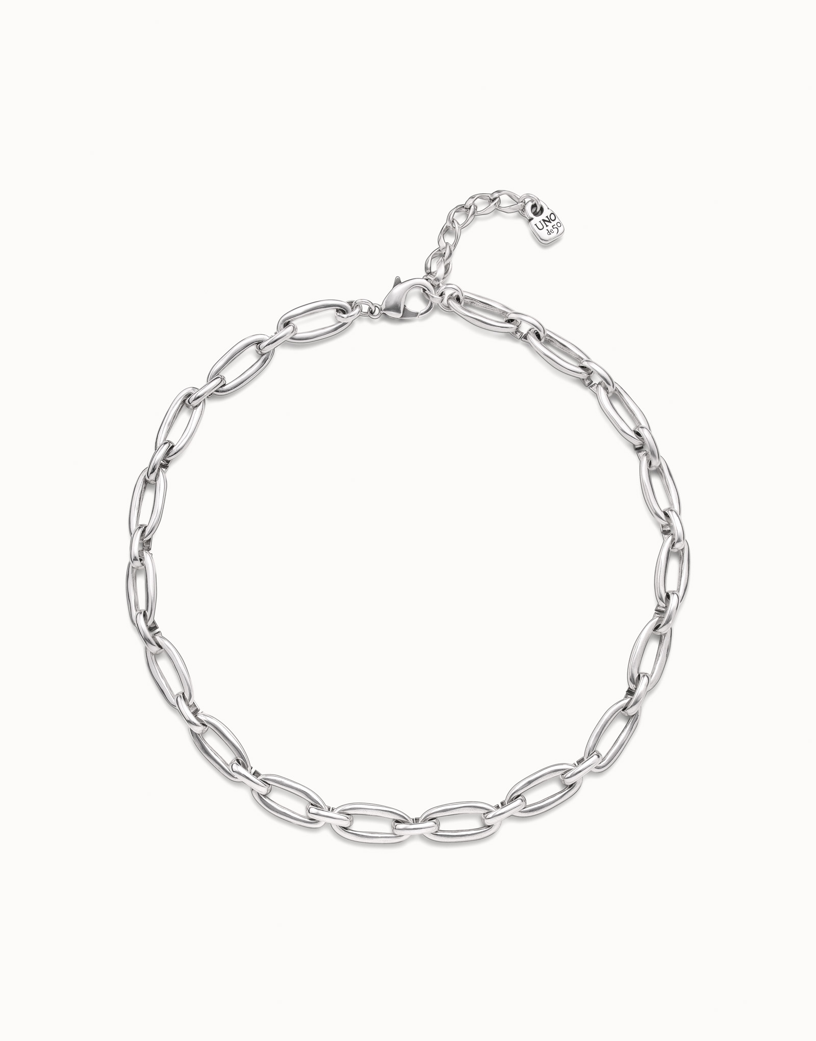 Sterling silver-plated short necklace with medium sized oval links, Silver, large image number null