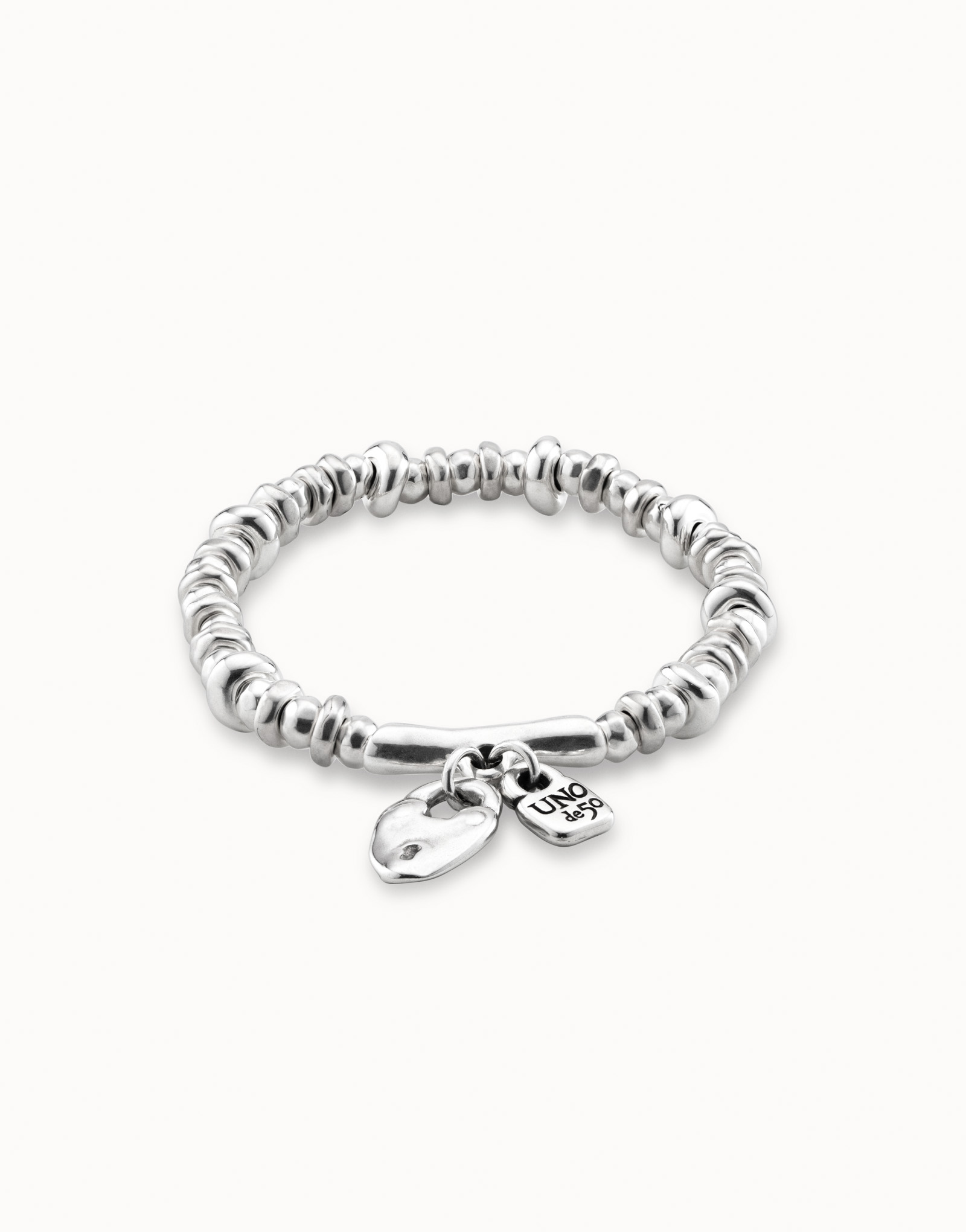 Sterling silver-plated elastic bracelet with heart padlock, , large image number null