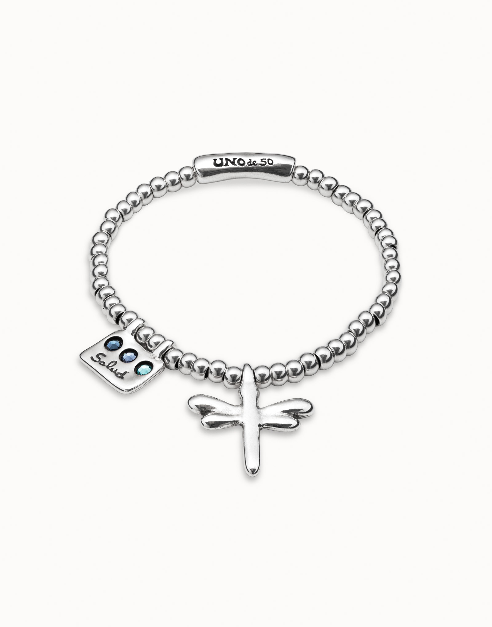 Sterling silver-plated elastic bracelet with Health message, Silver, large image number null
