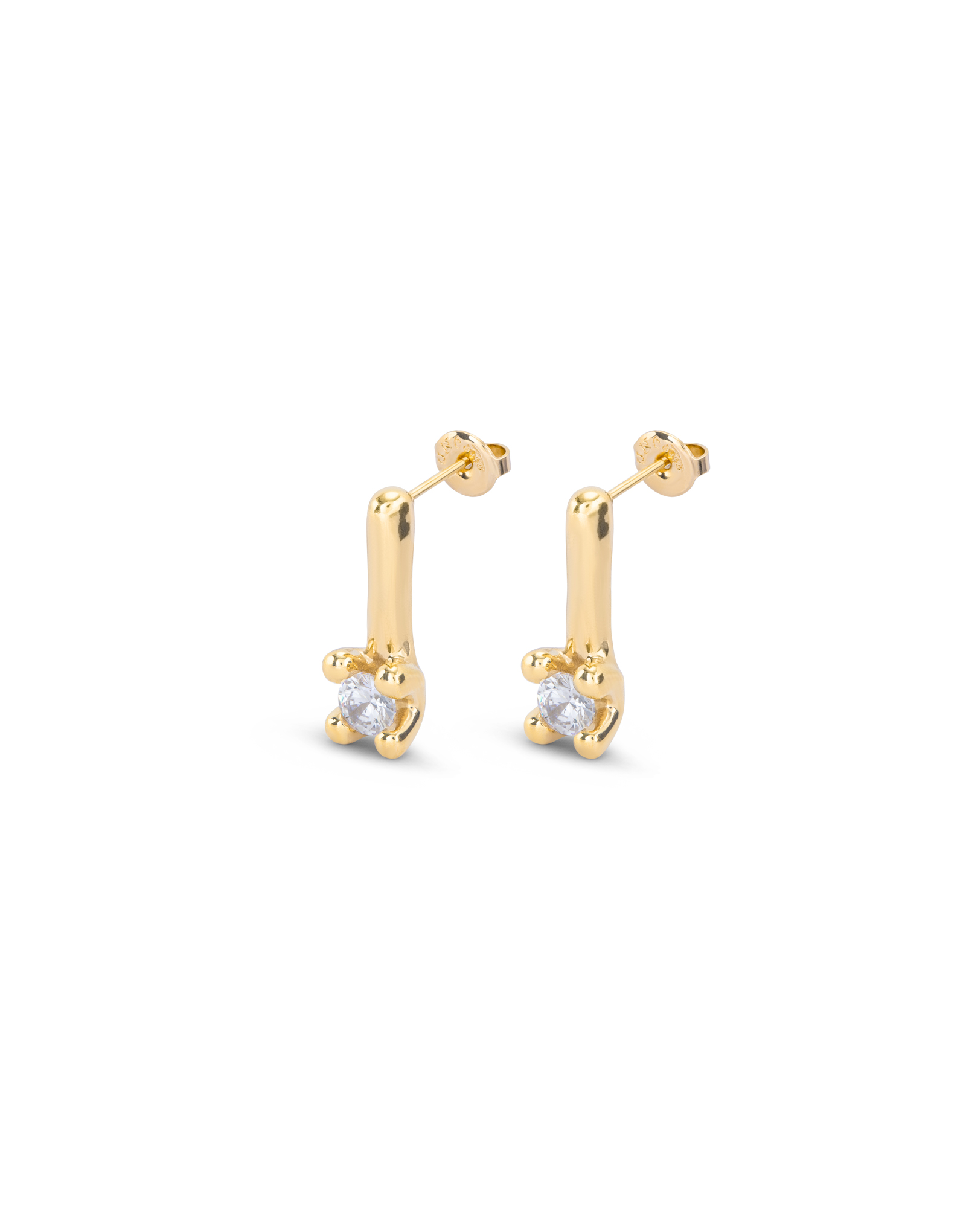 18K gold-plated medium sized earrings with blue cubic zirconia, Golden, large image number null