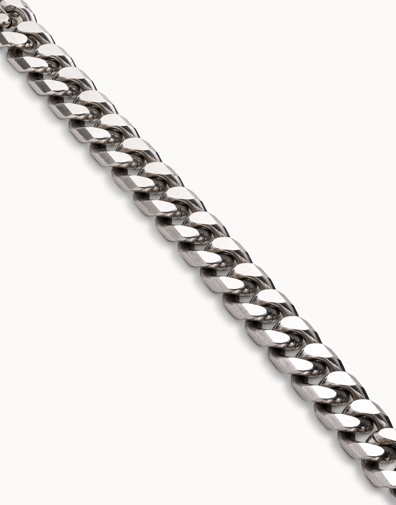 Silver-plated necklace with flattened curb chain and automatic clasp, , large image number null