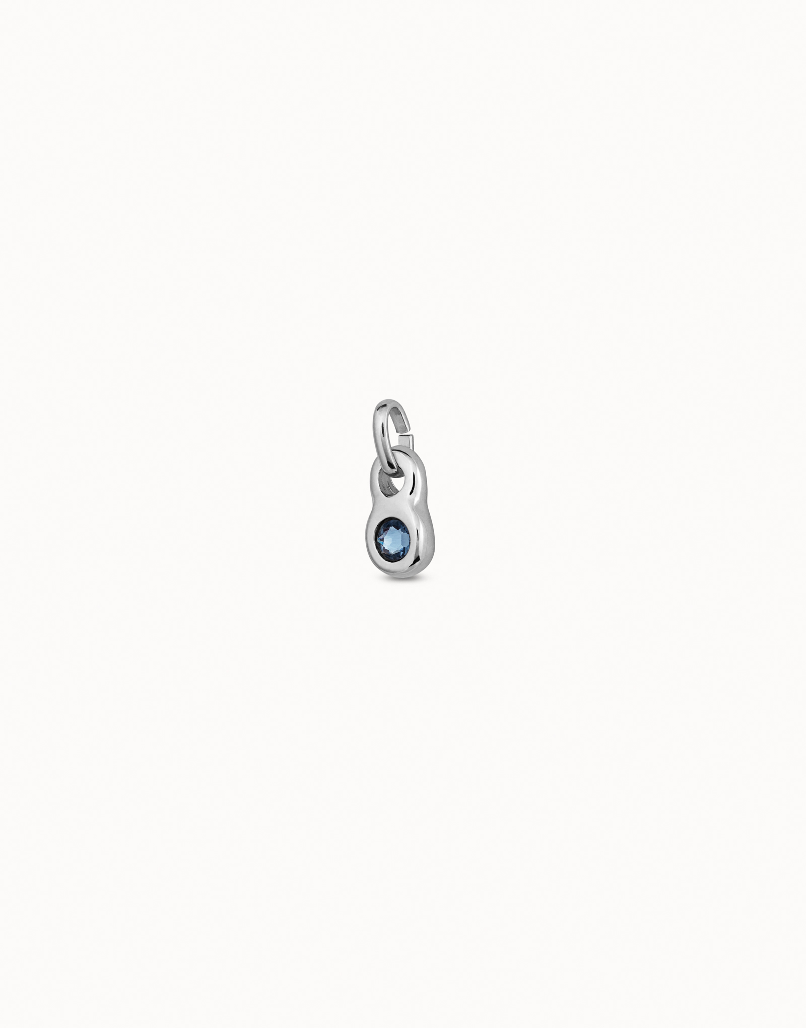 Sterling silver-plated round shaped charm with a blue crystal, Silver, large image number null