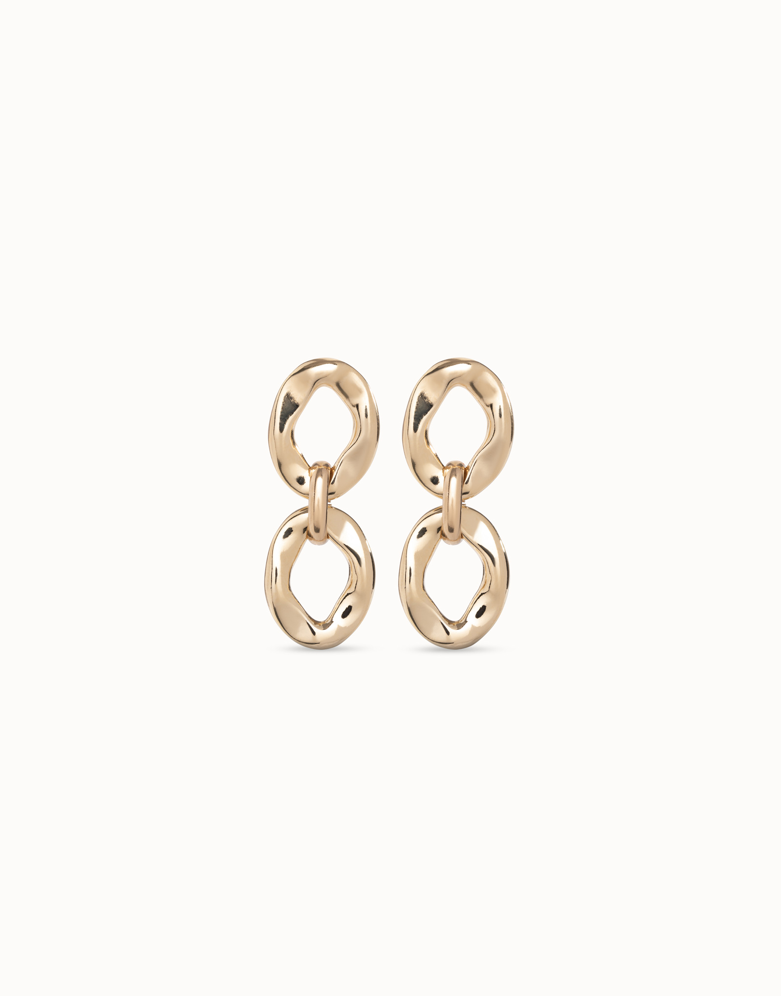 18K gold-plated earrings with 2 links linked by a ring, Golden, large image number null