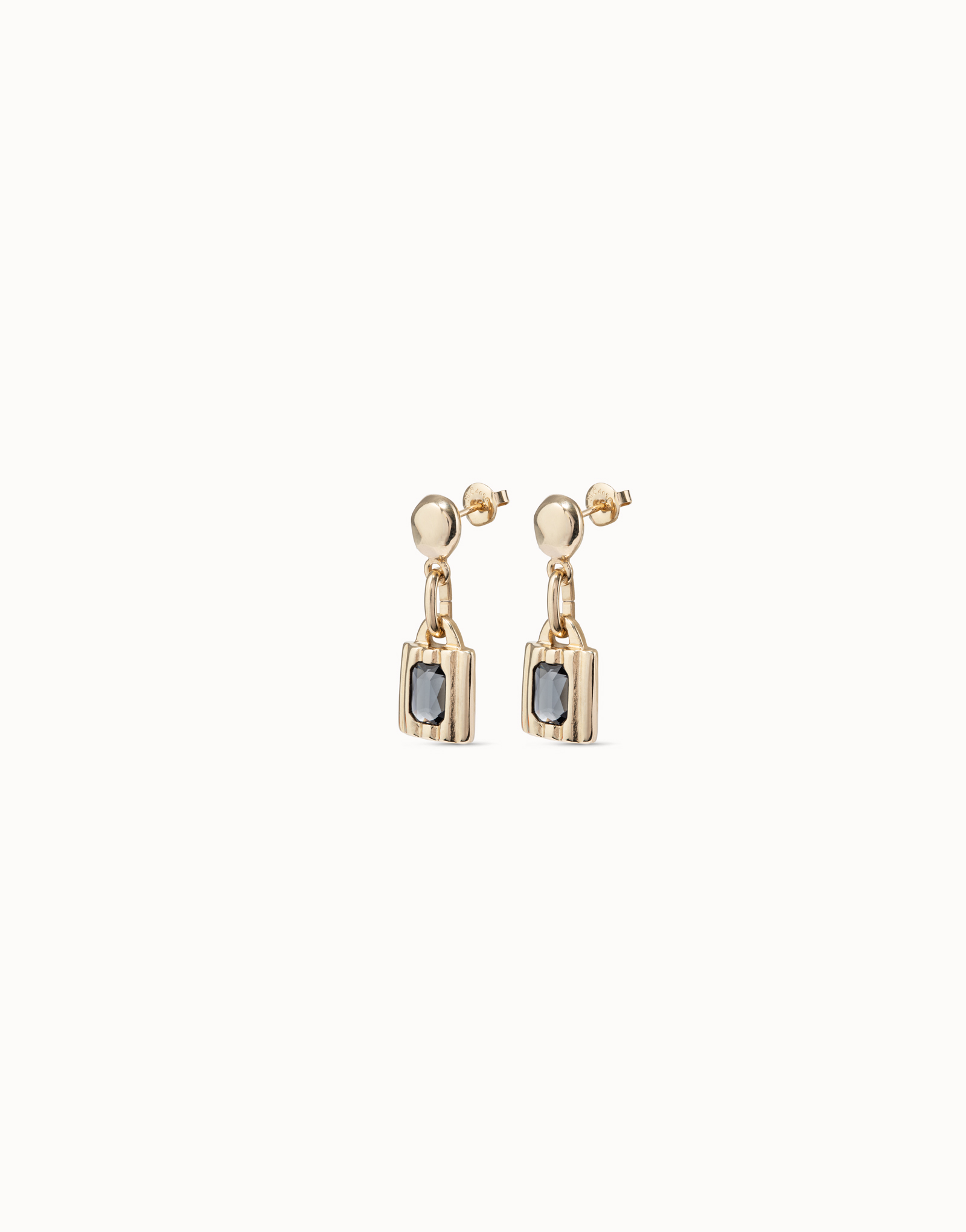 18K gold-plated padlock shaped earrings with crystals, Golden, large image number null