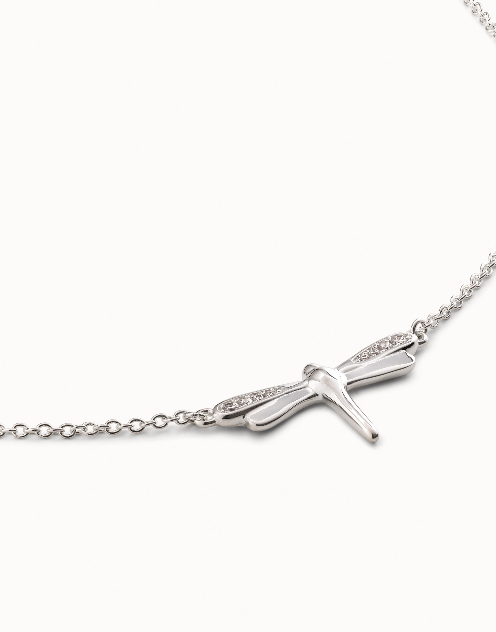 Sterling silver-plated small dragonfly shaped necklace with topaz, Silver, large image number null