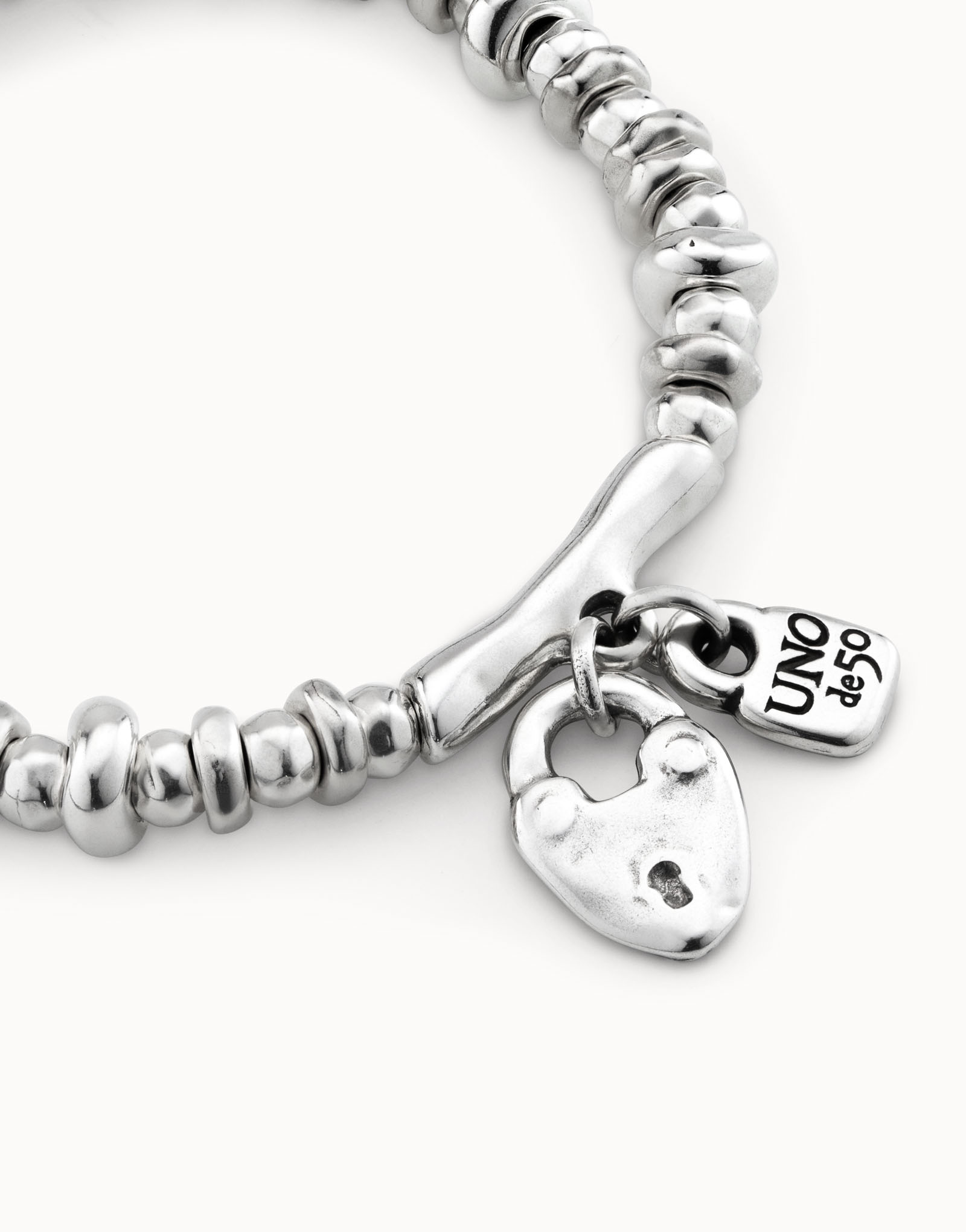 Sterling silver-plated elastic bracelet with heart padlock, , large image number null