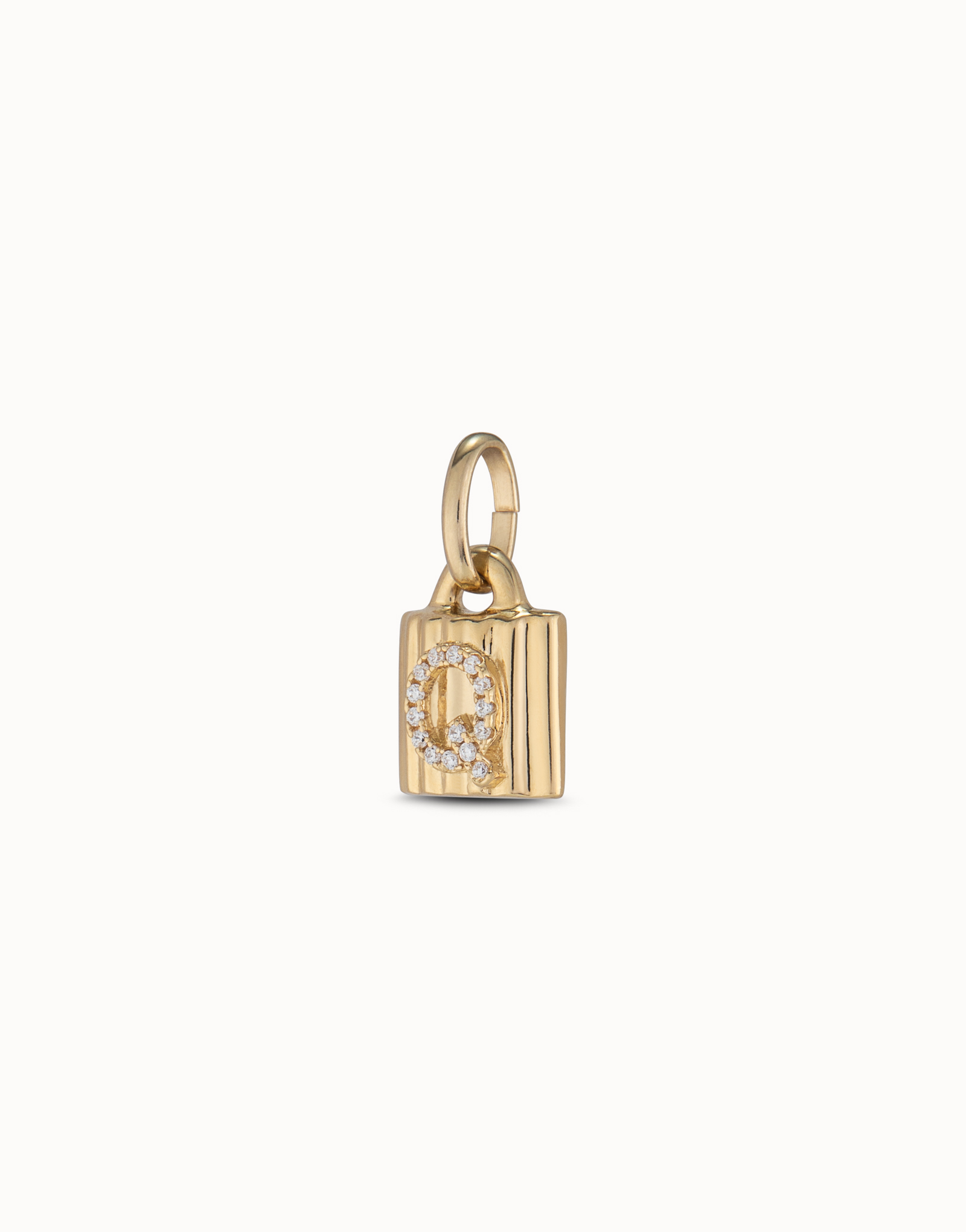18K gold-plated padlock charm with topaz letter Q, Golden, large image number null