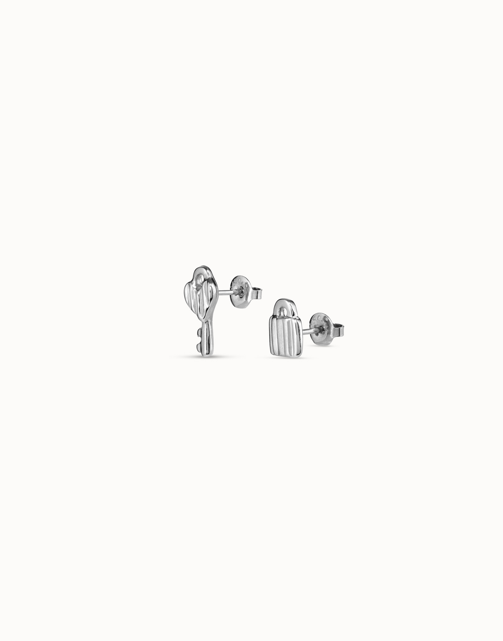 Boucles d’oreilles plaquées argent en forme de clé et cadenas, Argent, large image number null