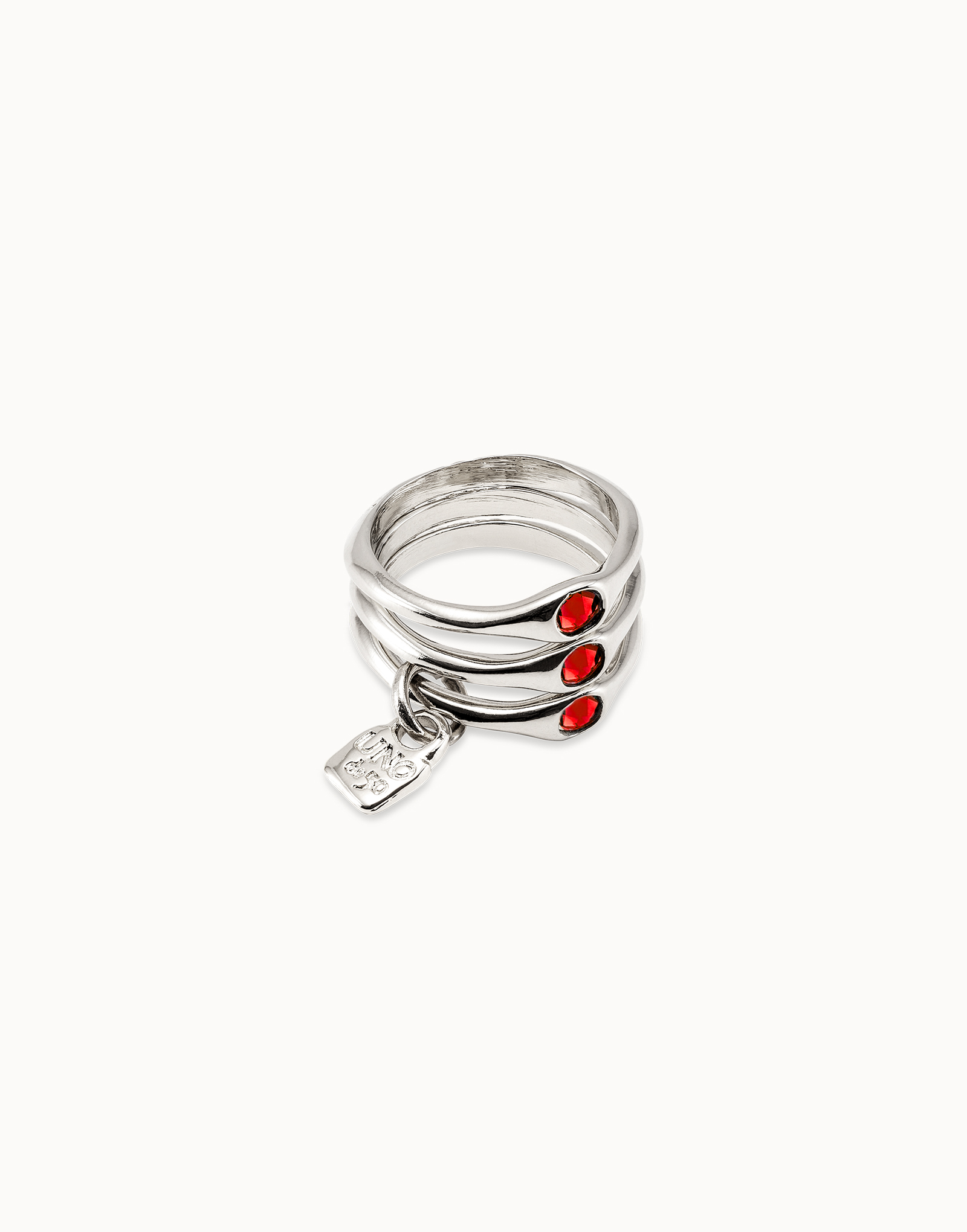 Sterling silver-plated triple ring with red crystals, Silver, large image number null