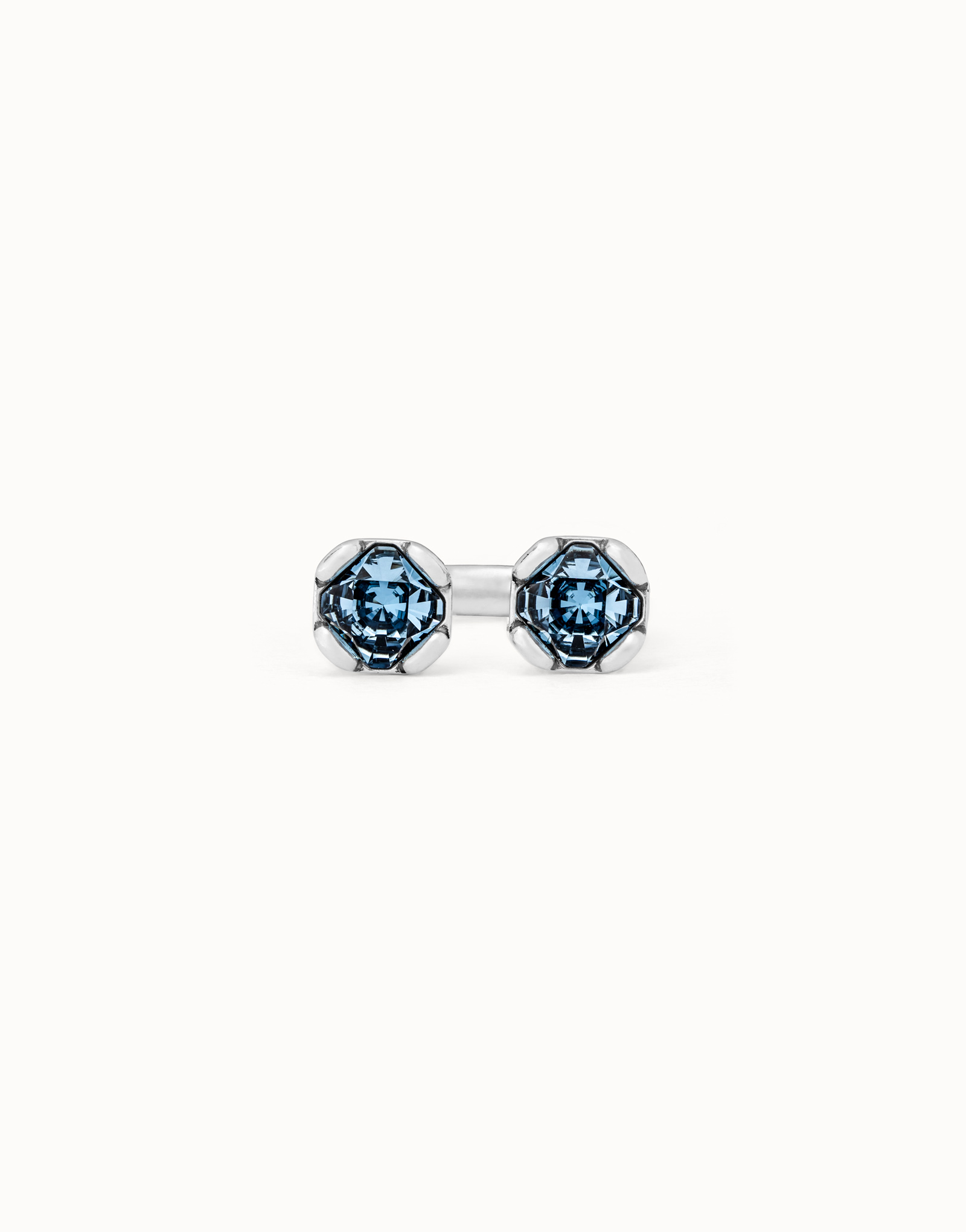 Bague plaquée argent avec deux cristaux bleus face à face, Argent, large image number null