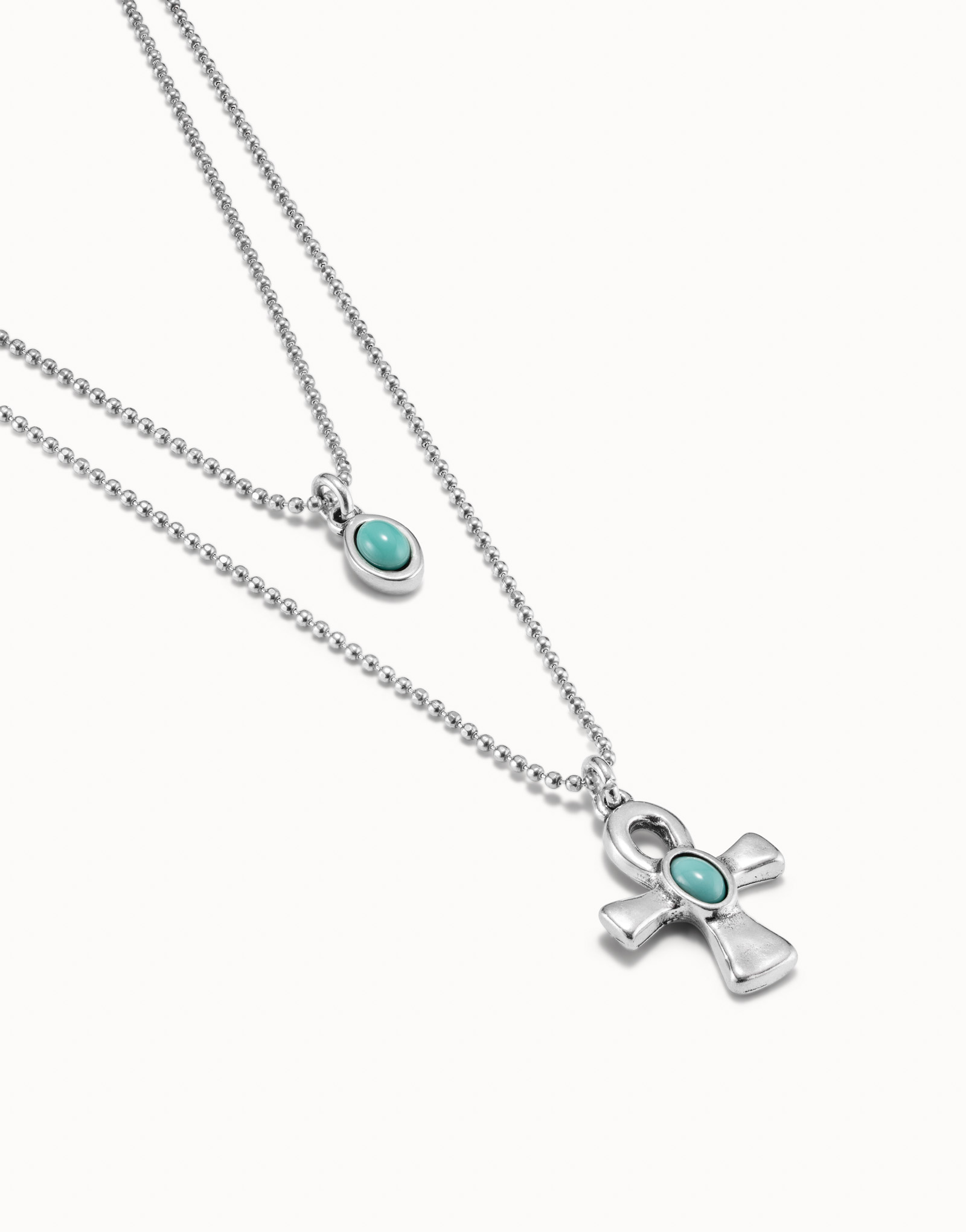 Sterling silver-plated necklace with two chains of different length with cross charms, Silver, large image number null