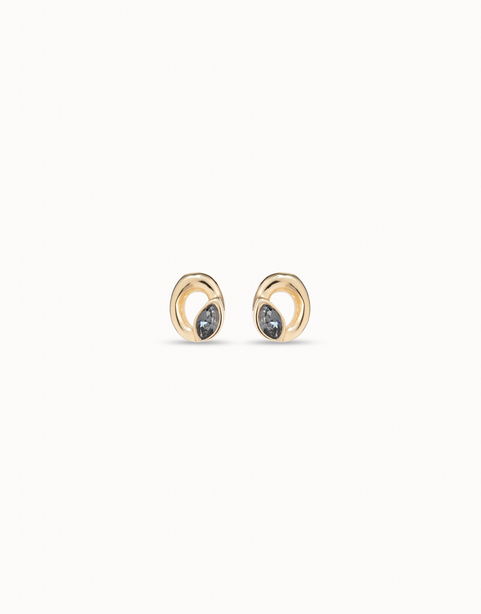 Boucles d’oreilles stud plaquées or en forme de double ovale et cristal de couleur gris clair, Or, large image number null