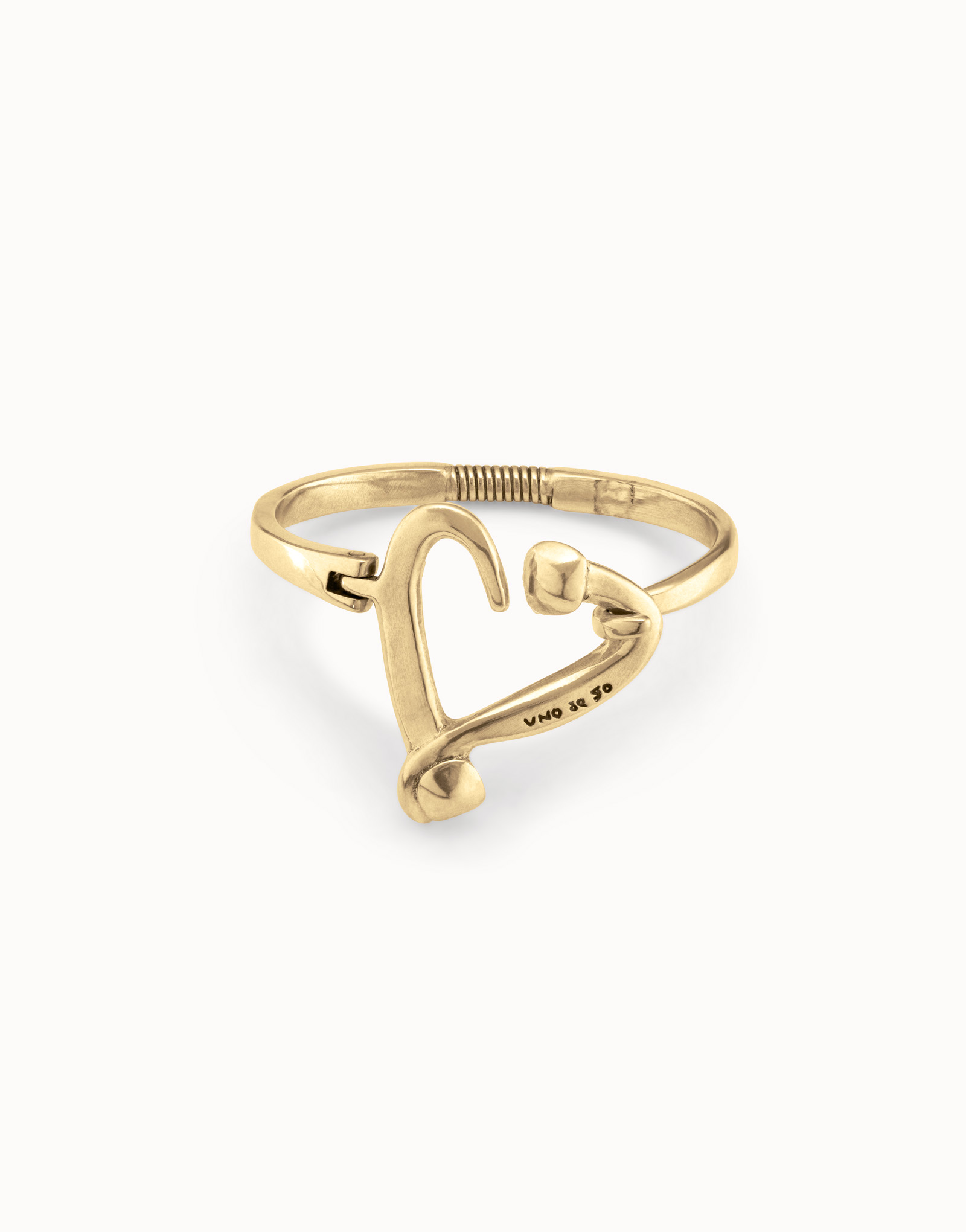 18K gold-plated bracelet with nailed heart, visible spring, Golden, large image number null