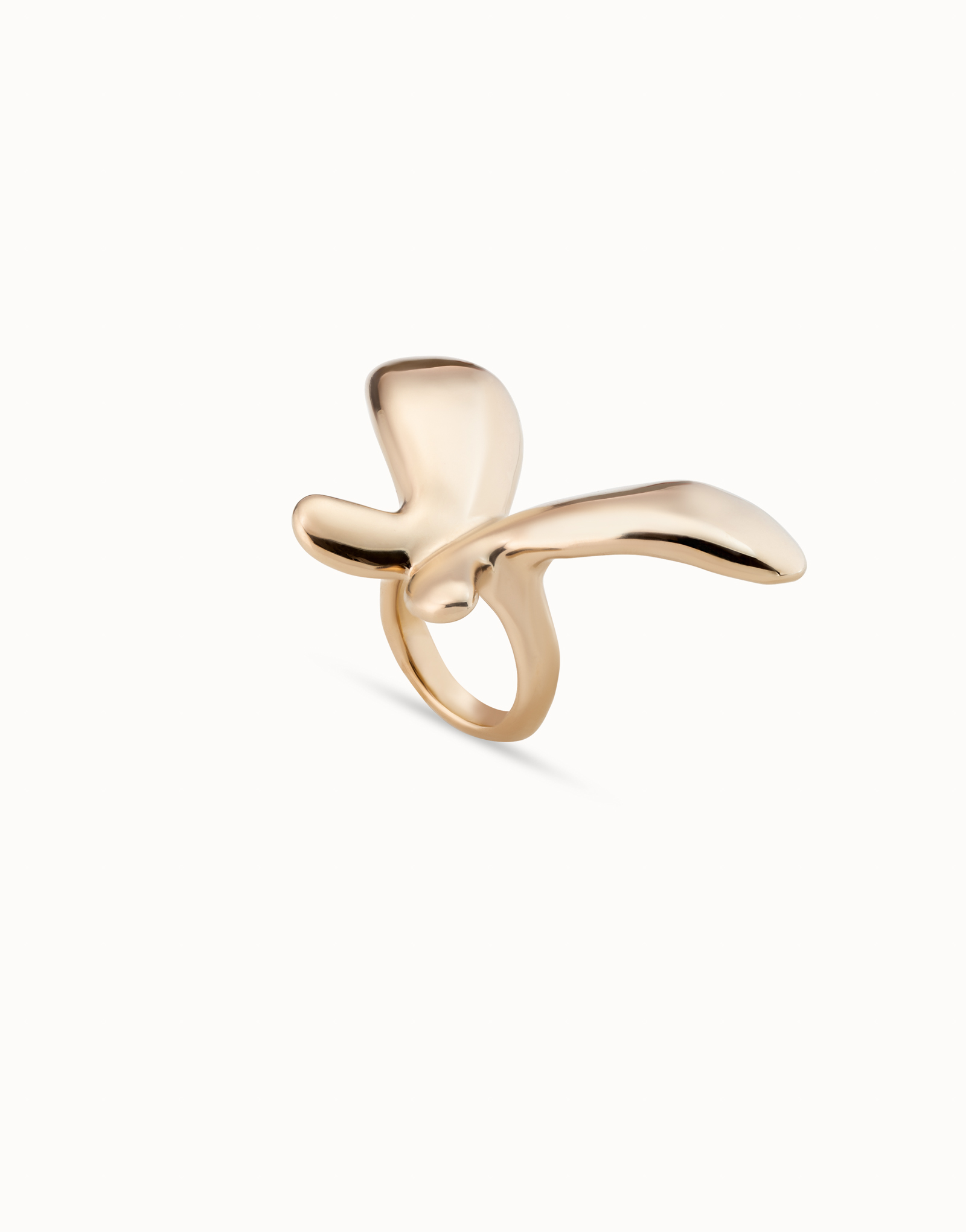 18K gold-plated ring with medium sized butterfly shape, Golden, large image number null